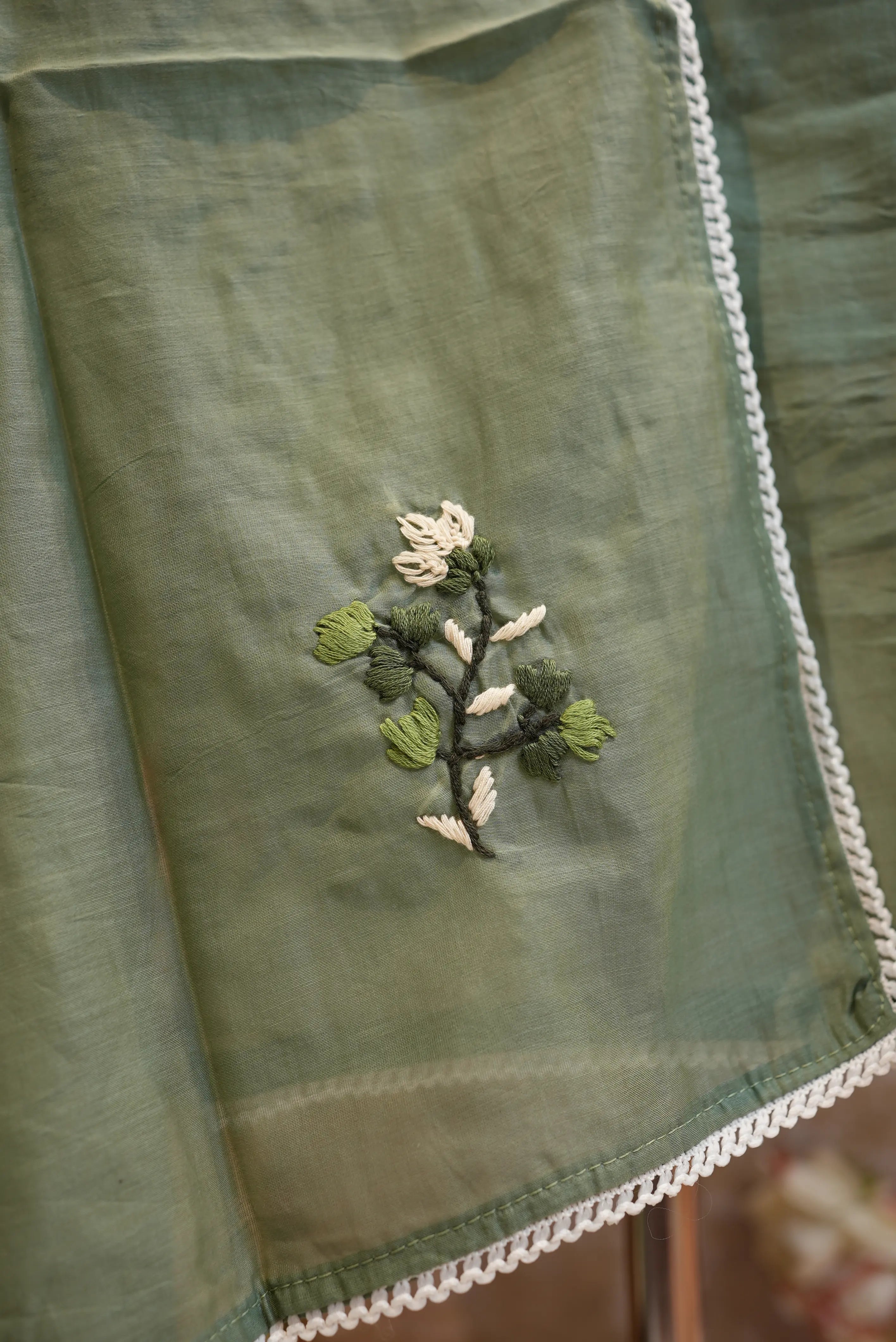 chanderi fabric mirror work suit with painted dupatta