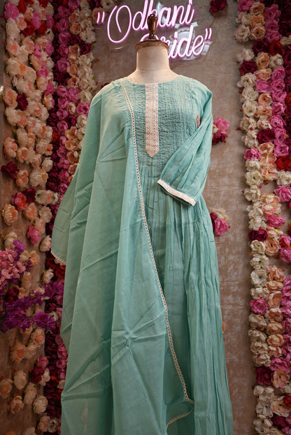 Pure cotton pintex pattern katha work suit with dupatta & bell pattern sleves ##SP008
