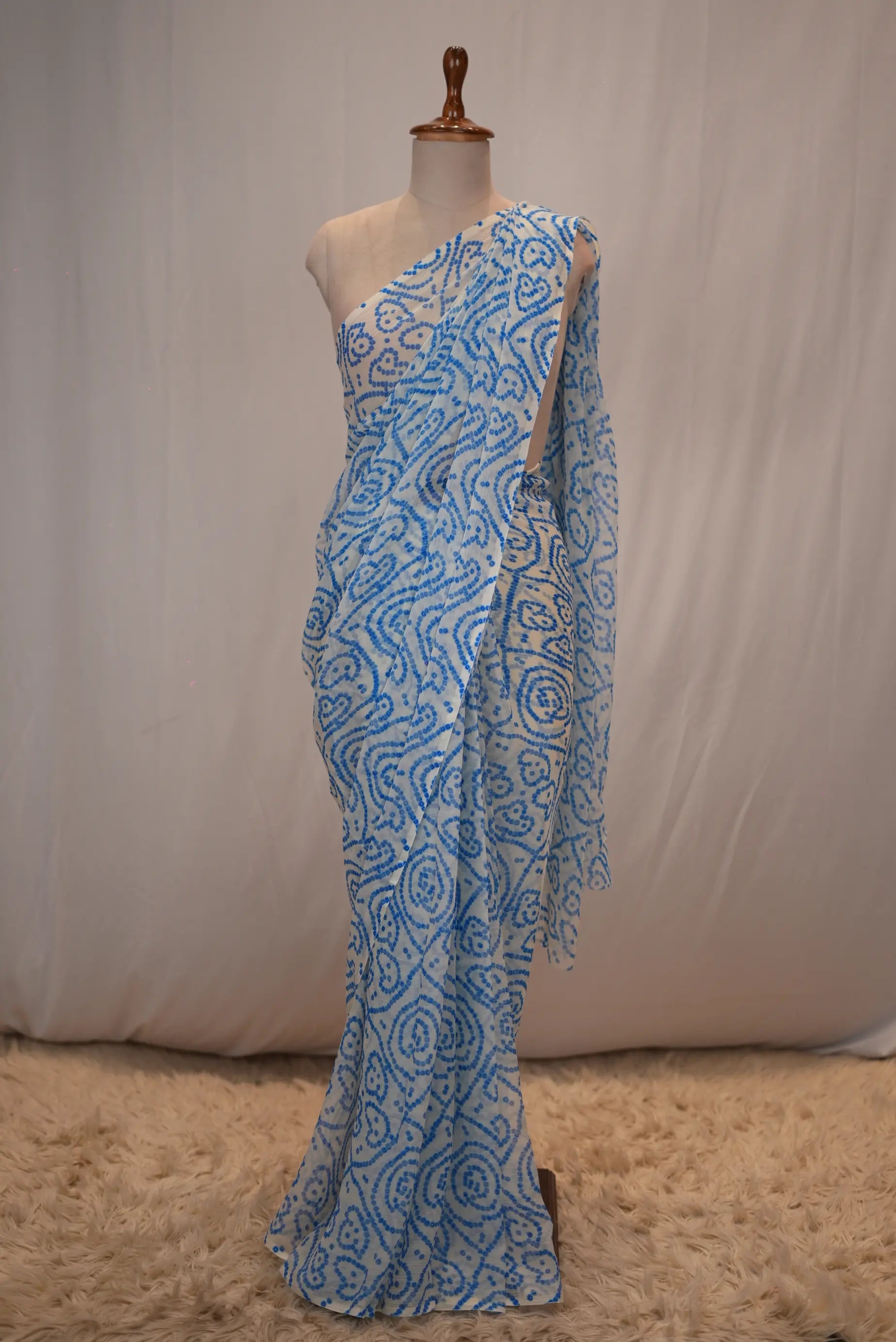 Traditional Royal Chiffon Saree with Digital Bandhani Print (Without Blouse)