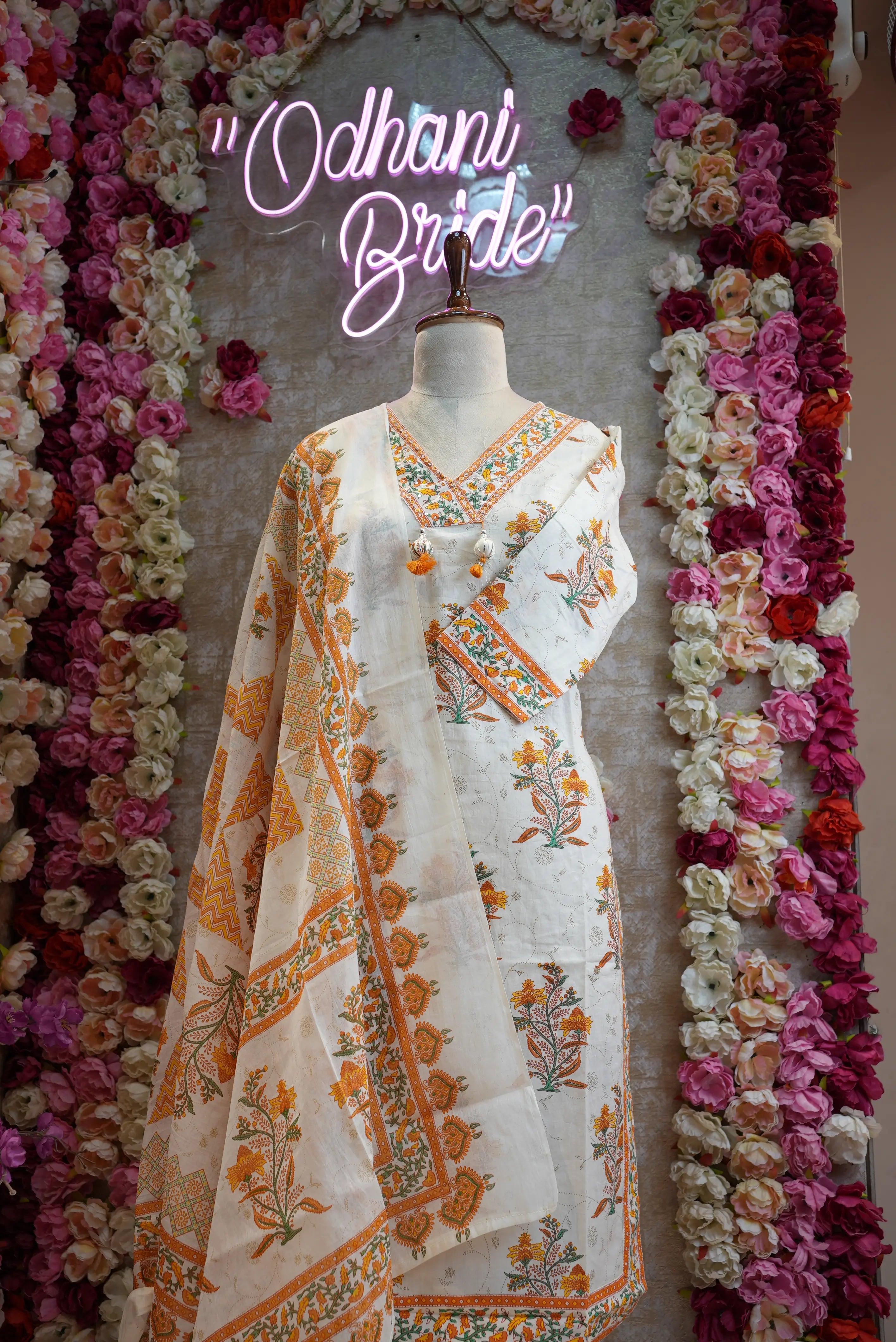 Pure Cotton sanganeri suit with printed bottam & dupatta