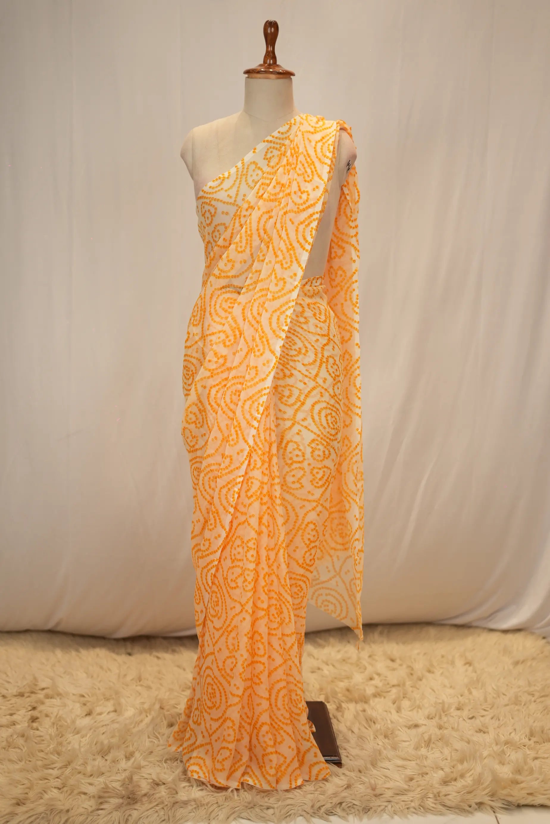 Traditional Royal Chiffon Saree with Digital Bandhani Print (Without Blouse)