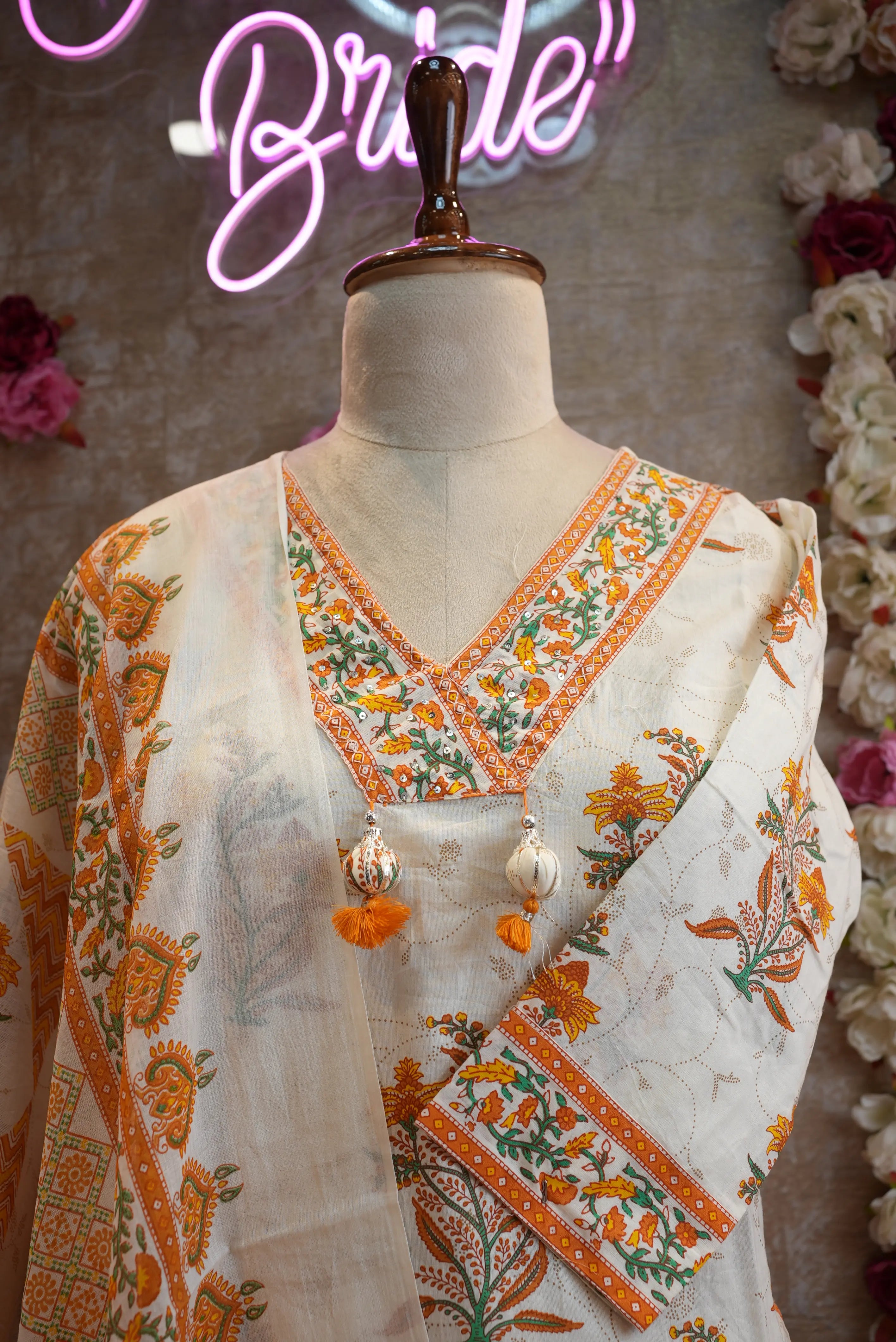 Pure Cotton sanganeri suit with printed bottam & dupatta