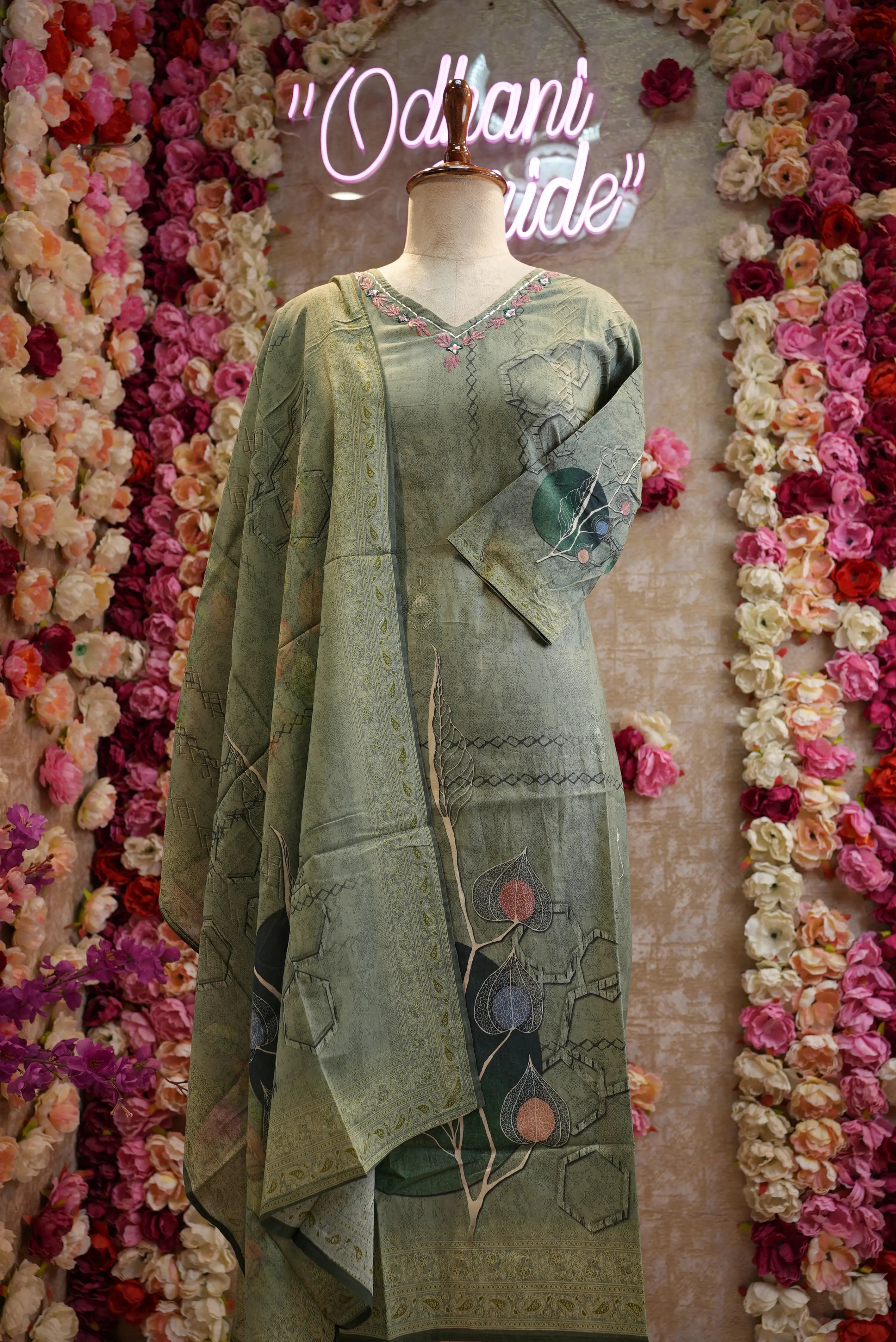 modal fabric digital print suit with neck embroiedry & dupatta