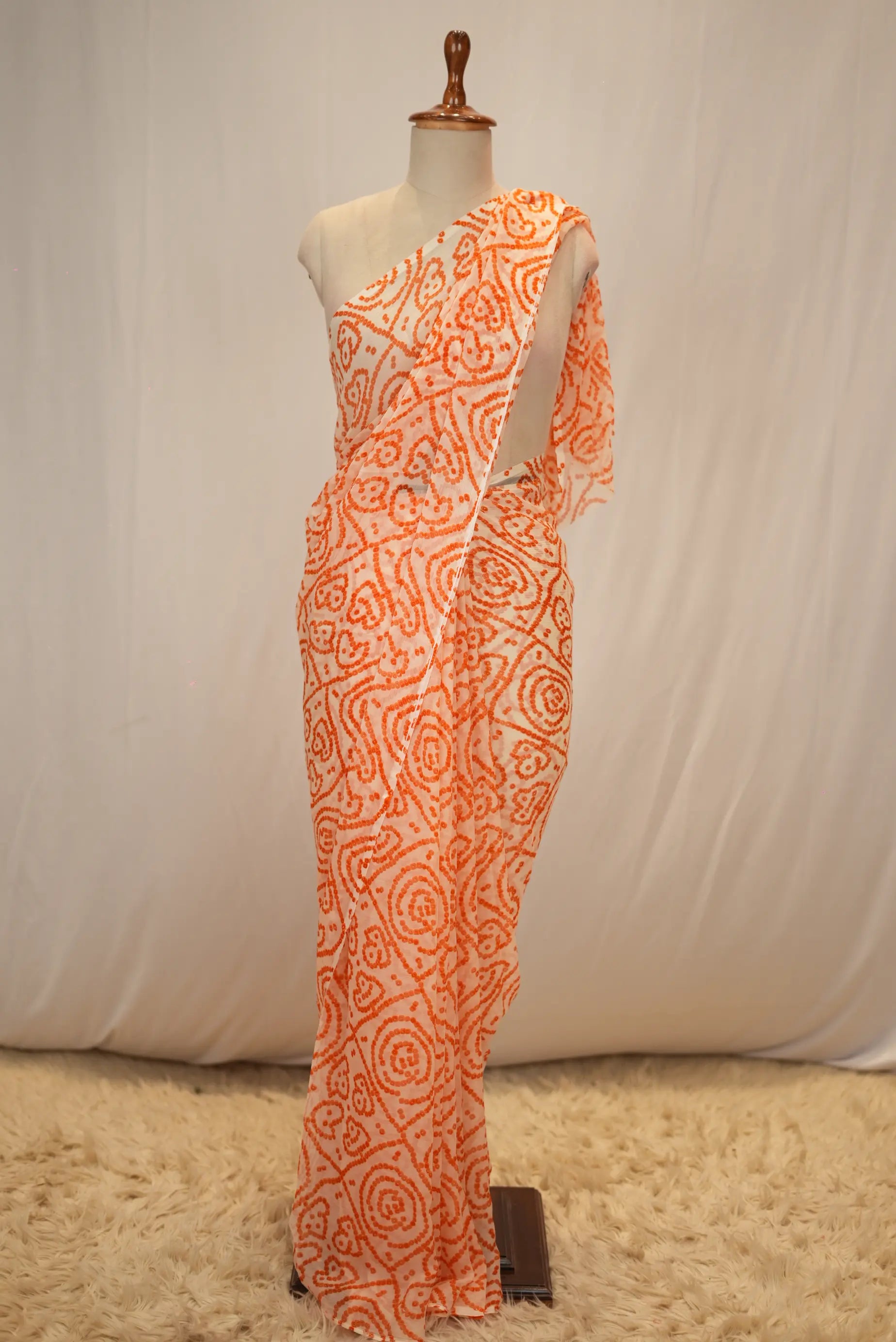 Traditional Royal Chiffon Saree with Digital Bandhani Print (Without Blouse)