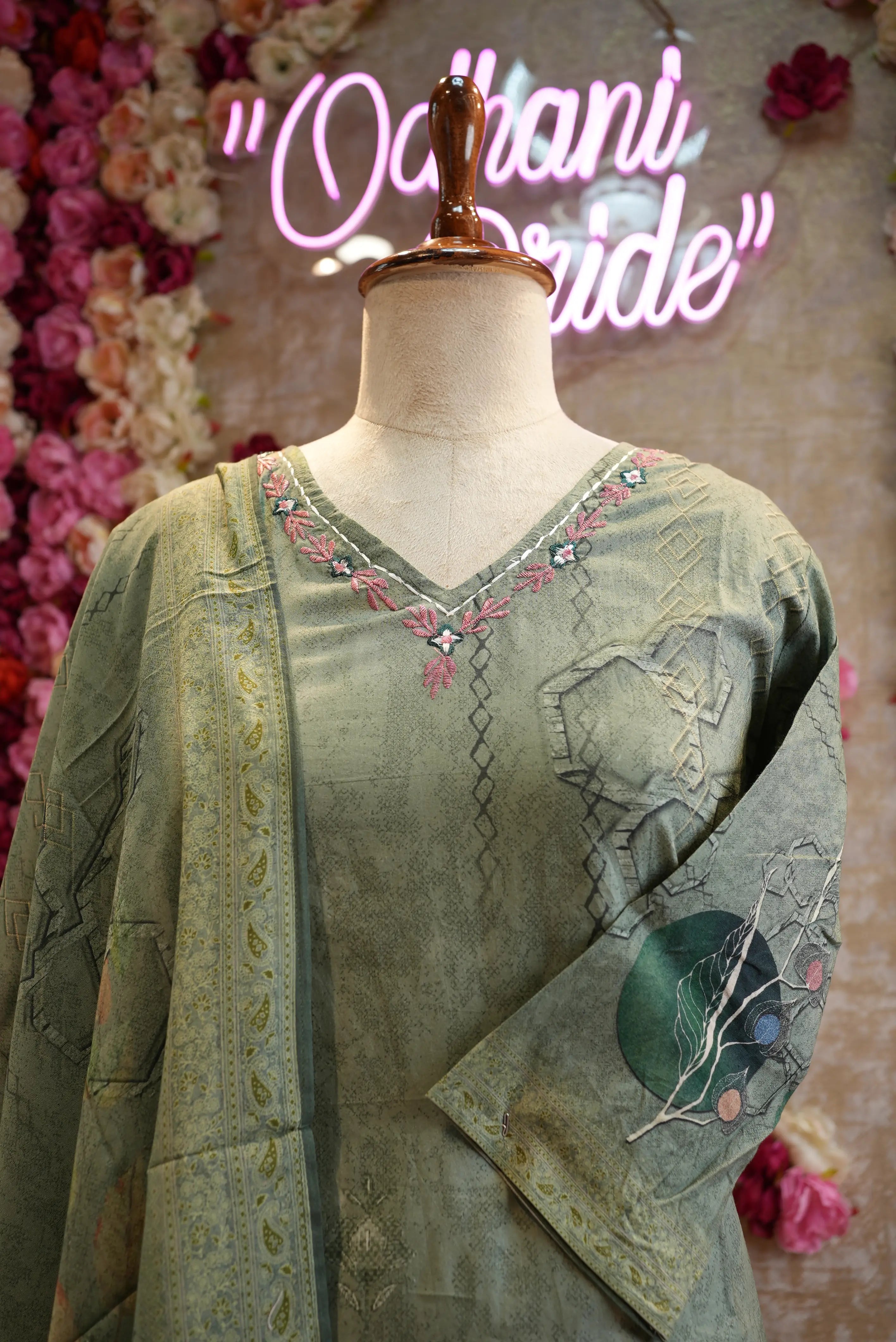 modal fabric digital print suit with neck embroiedry & dupatta