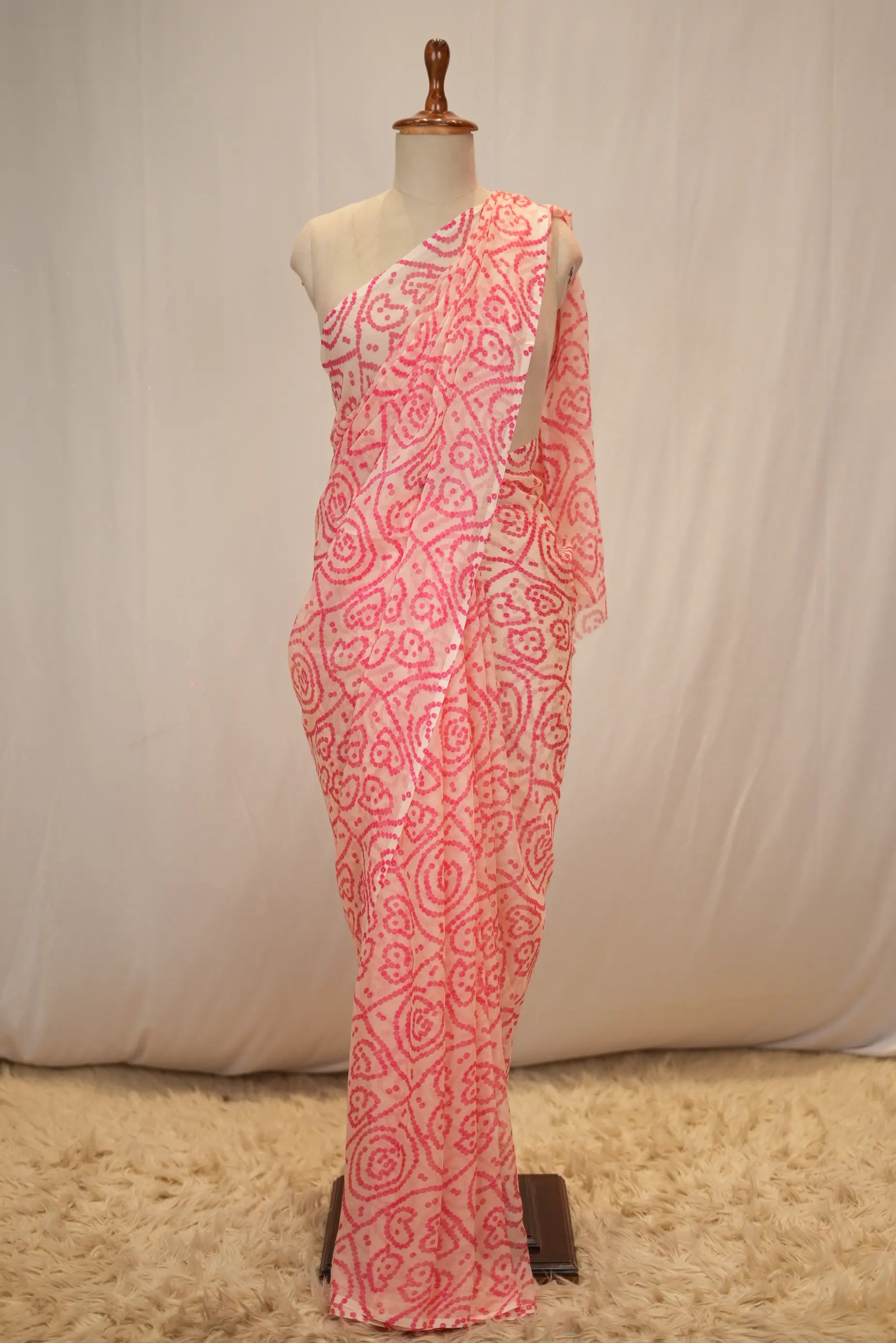 Traditional Royal Chiffon Saree with Digital Bandhani Print (Without Blouse)