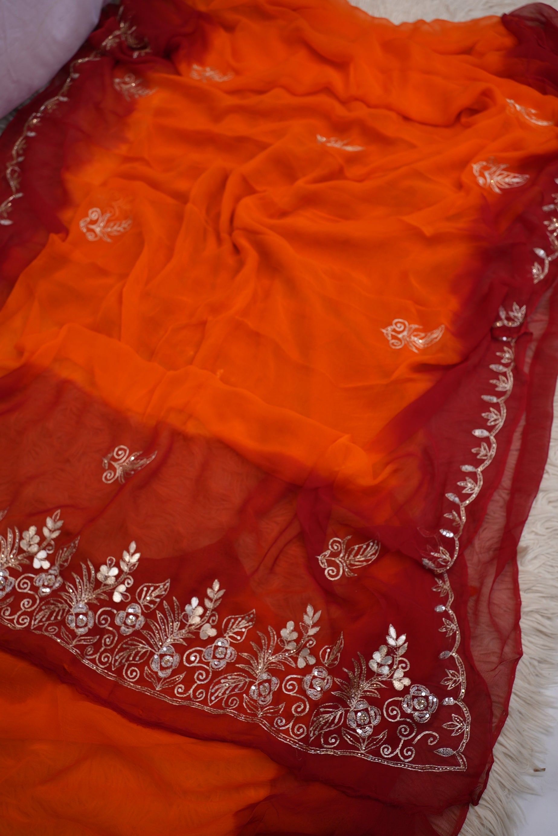 Traditional Rajasthani Pila Saree With Aari And Buta Work