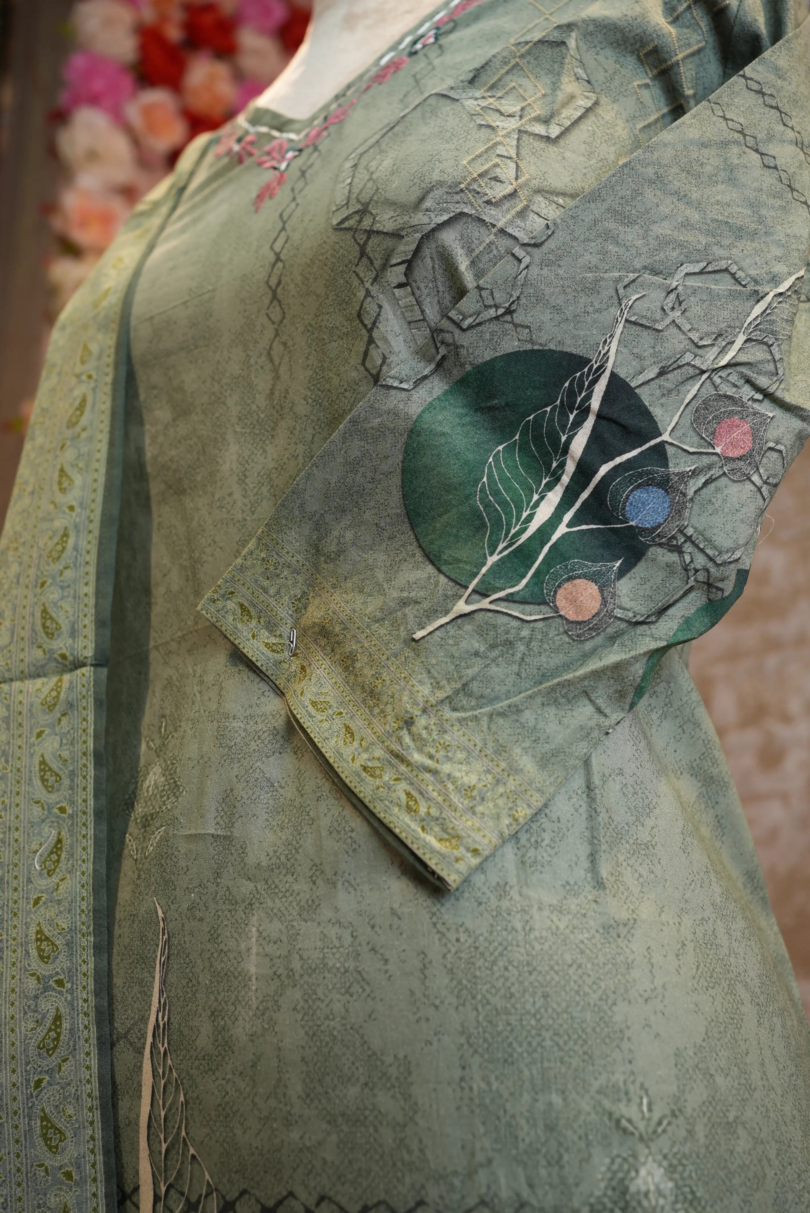 modal fabric digital print suit with neck embroiedry & dupatta