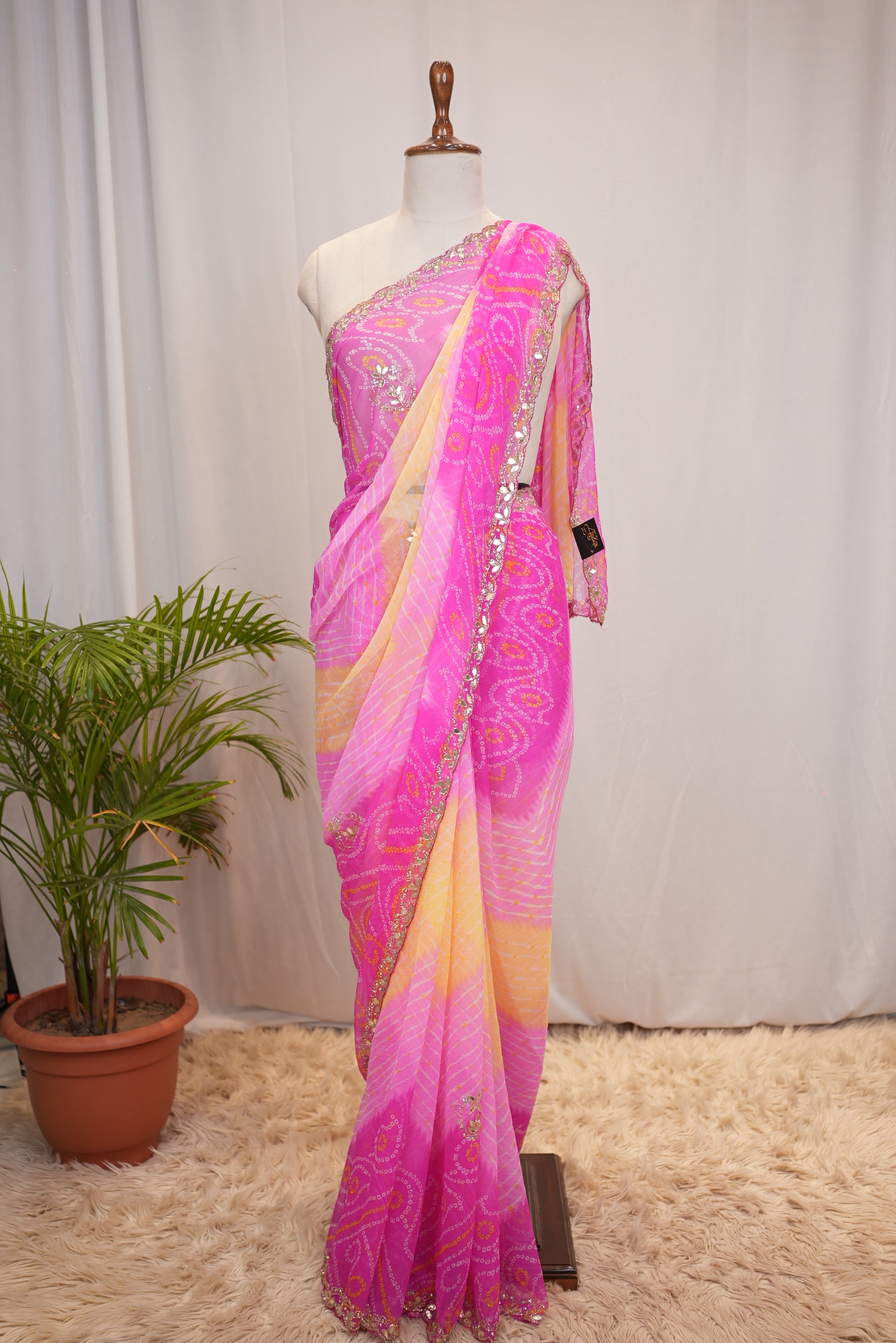 TREDITIONAL LEHERIYA BANDHANI SAREE WITH GOTA PATTI WORK (WITH BLOUSE)