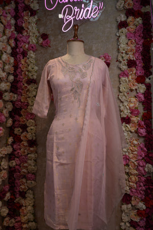 BABY PINK COLOUR TISSUE FABRIC CUTDANA AND ZARDOZI HANDWORK SUIT WITH DUPPATA     ##SP088
