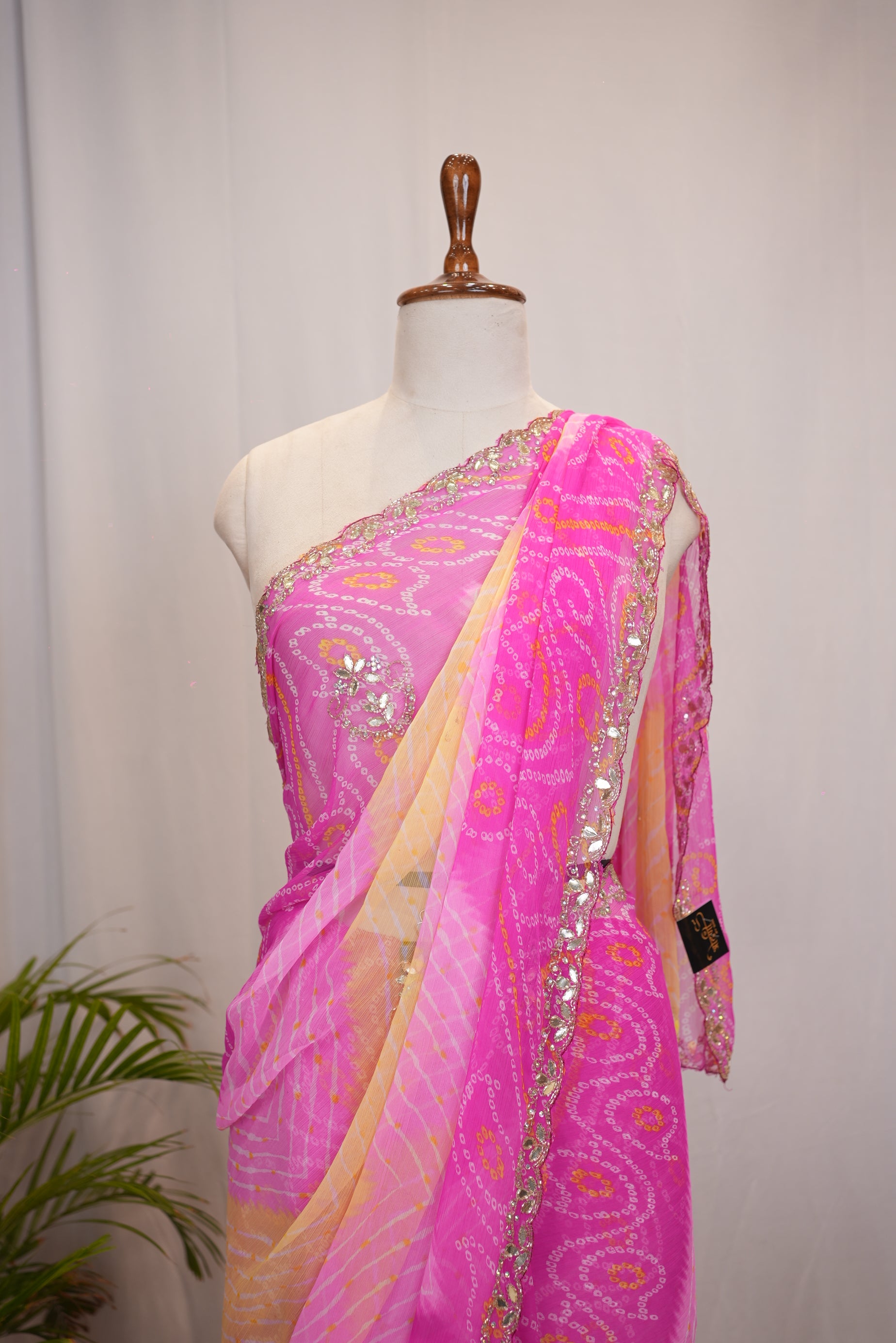 TREDITIONAL LEHERIYA BANDHANI SAREE WITH GOTA PATTI WORK (WITH BLOUSE)