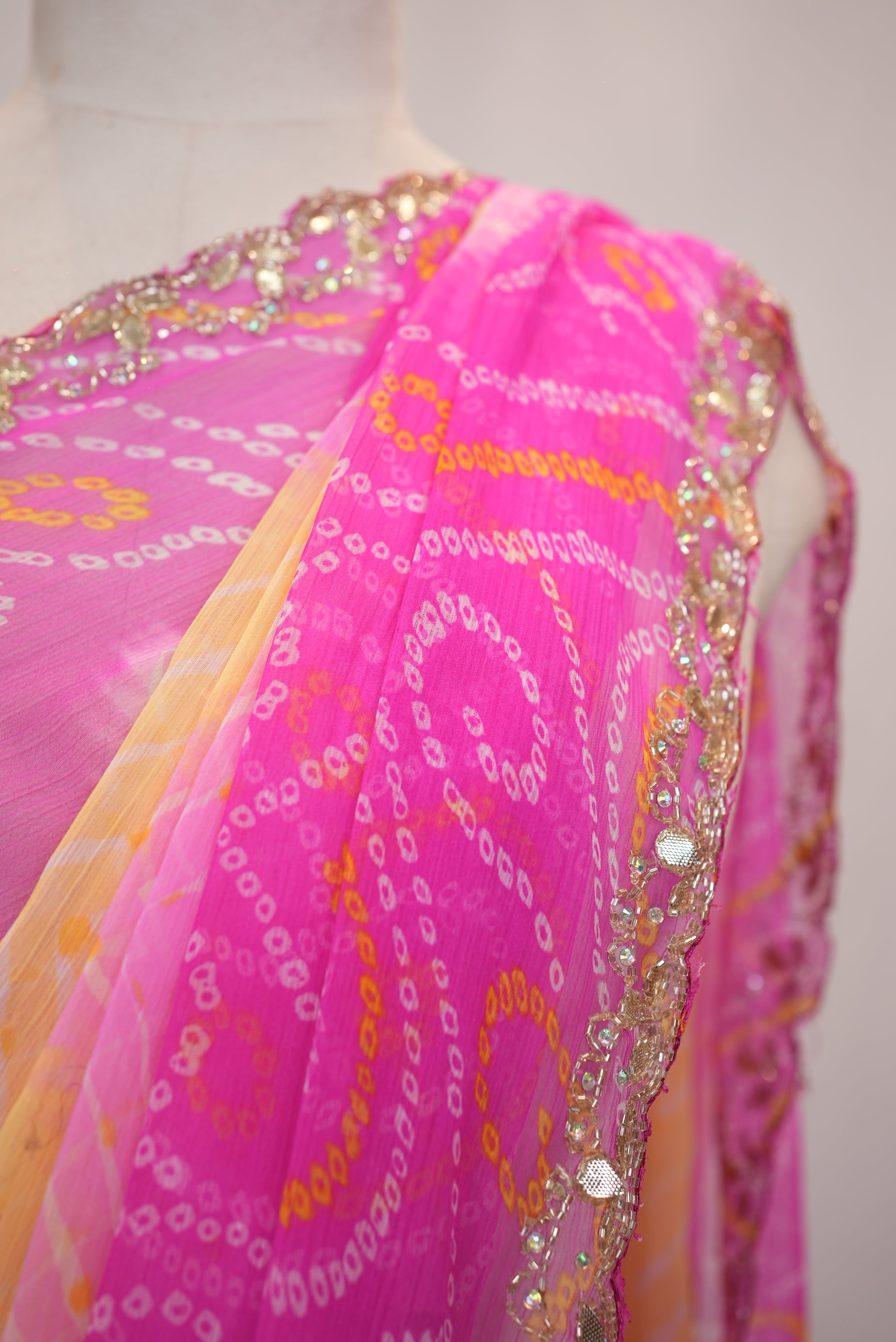 TREDITIONAL LEHERIYA BANDHANI SAREE WITH GOTA PATTI WORK (WITH BLOUSE)