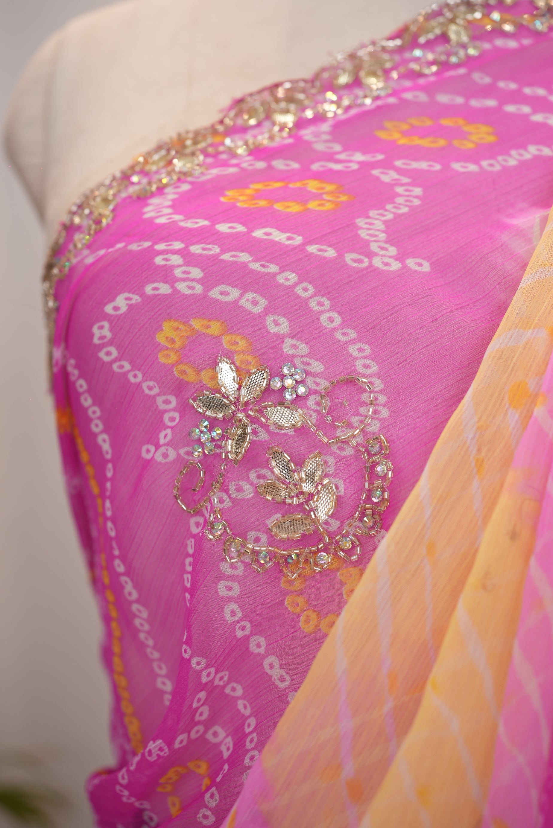 TREDITIONAL LEHERIYA BANDHANI SAREE WITH GOTA PATTI WORK (WITH BLOUSE)