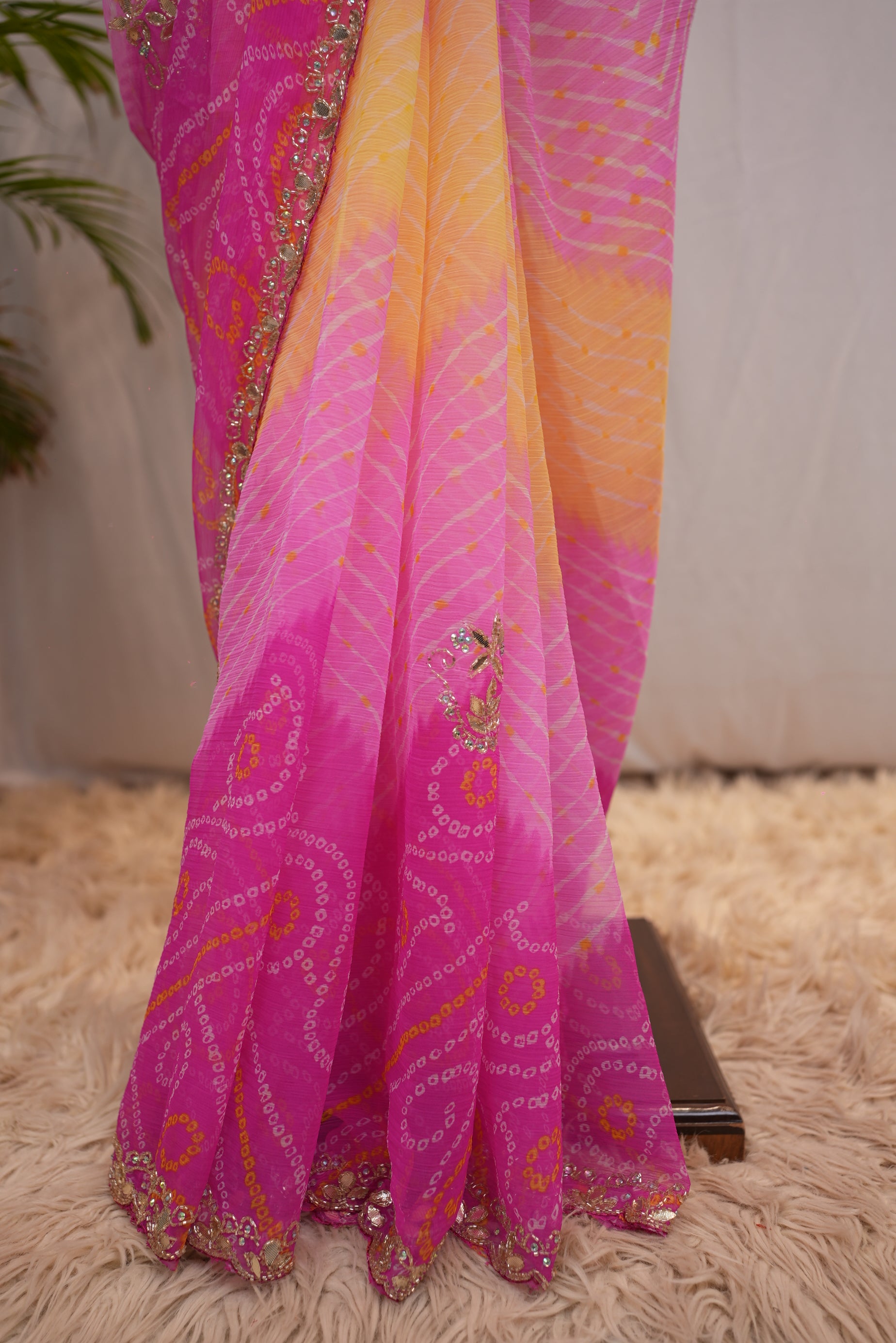 TREDITIONAL LEHERIYA BANDHANI SAREE WITH GOTA PATTI WORK (WITH BLOUSE)