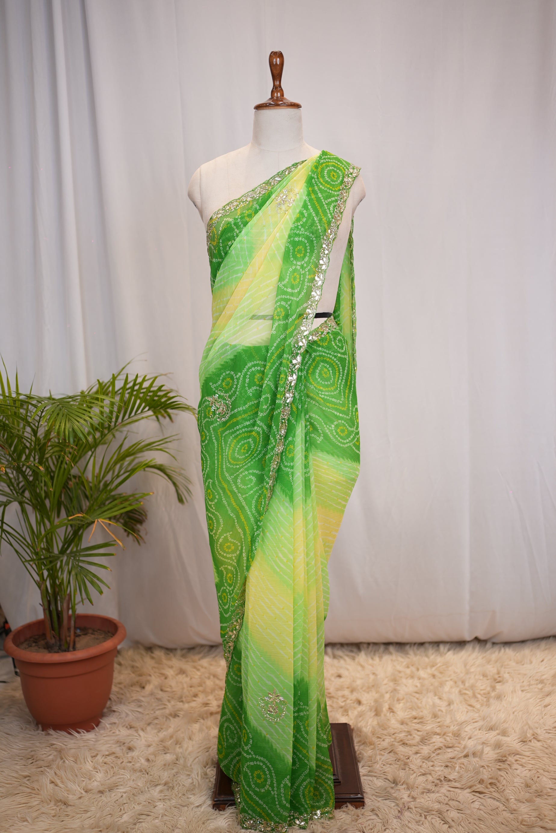 TREDITIONAL LEHERIYA BANDHANI SAREE WITH GOTA PATTI WORK (WITH BLOUSE)