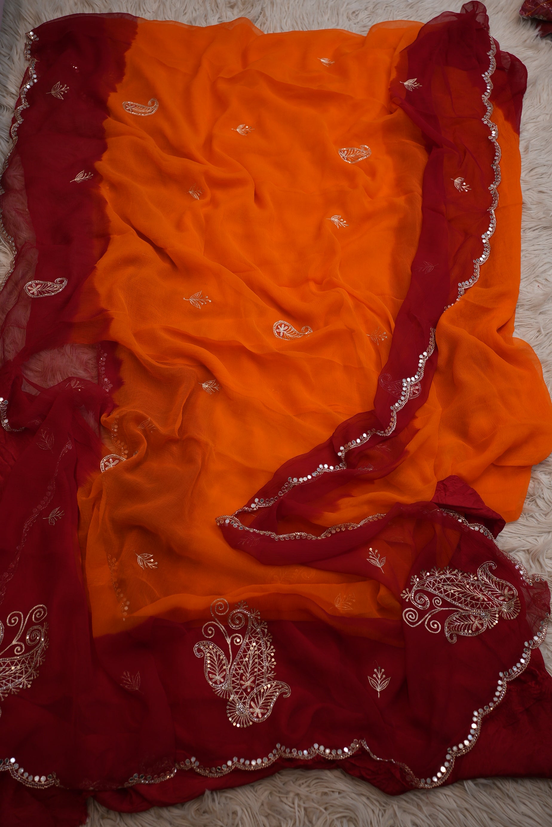 Pure Chiffon Traditional Pila Saree With Hand Vintage Work
