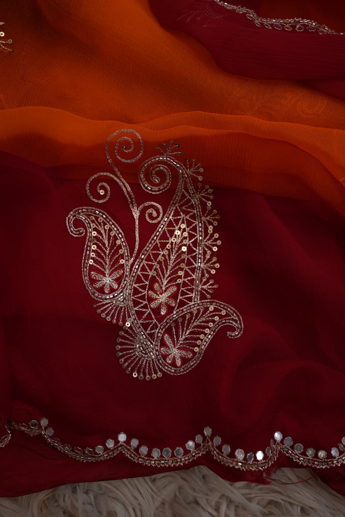 Pure Chiffon Traditional Pila Saree With Hand Vintage Work
