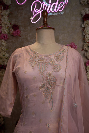 BABY PINK COLOUR TISSUE FABRIC CUTDANA AND ZARDOZI HANDWORK SUIT WITH DUPPATA     ##SP088