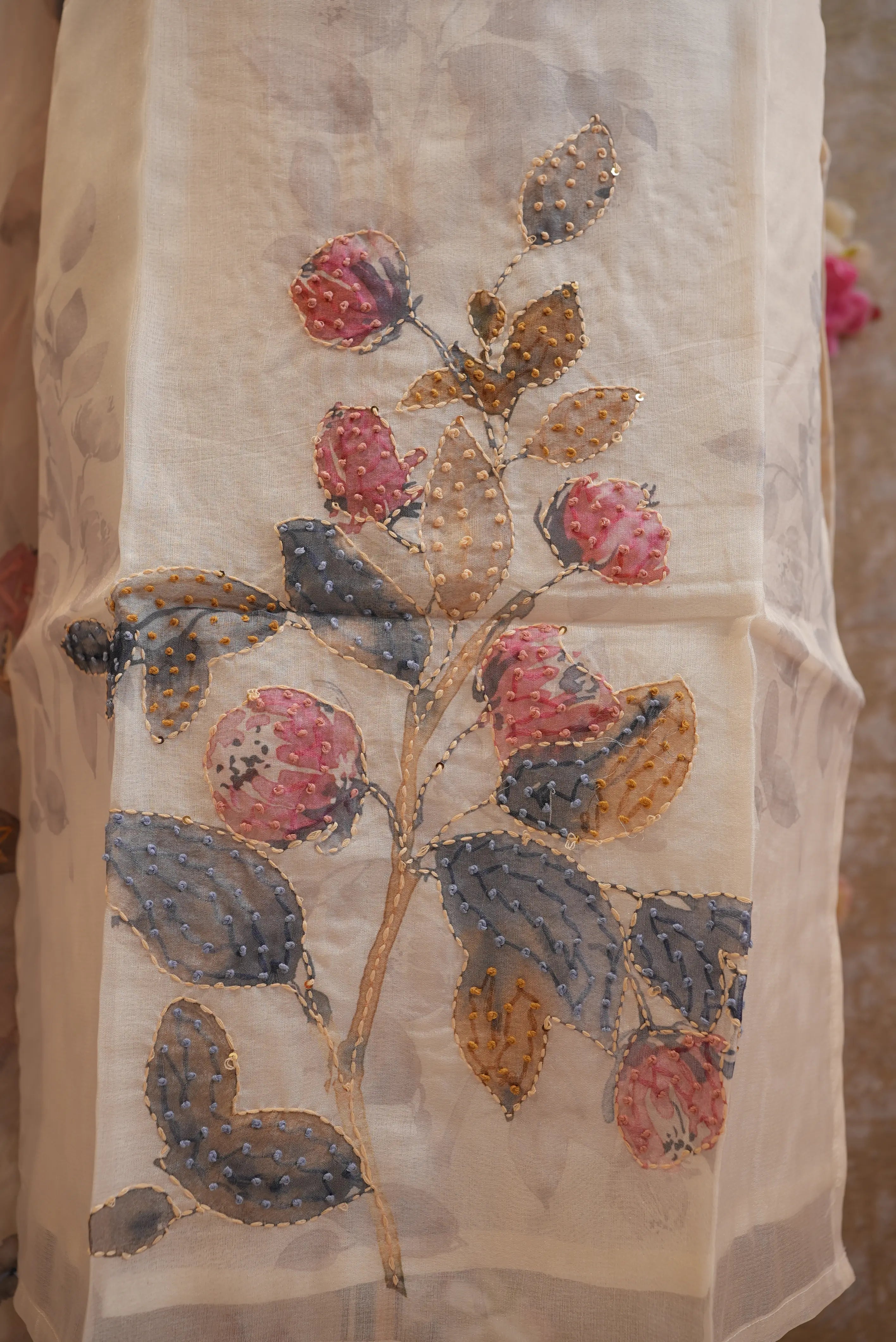 Pure organza fabric off white coloured suit with digital print with dupatta  anchor work