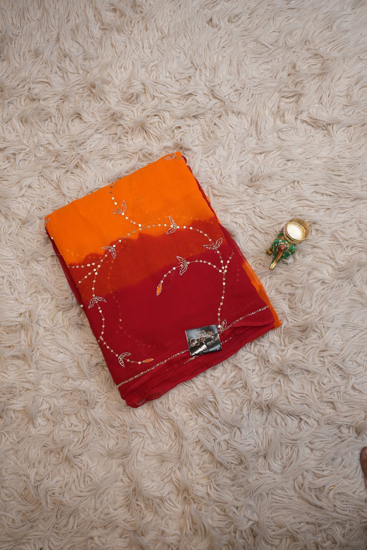 Handwork pila saree with aari tari and sequence work (with blouse)