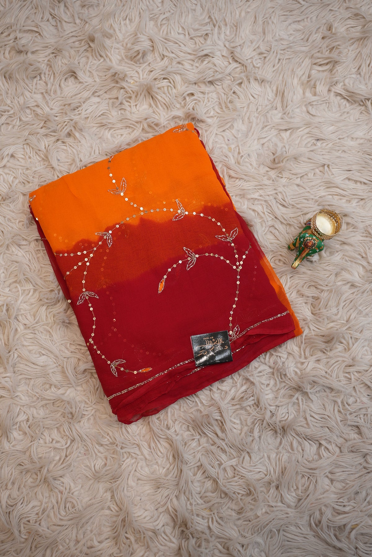 Handwork pila saree with aari tari and sequence work (with blouse)