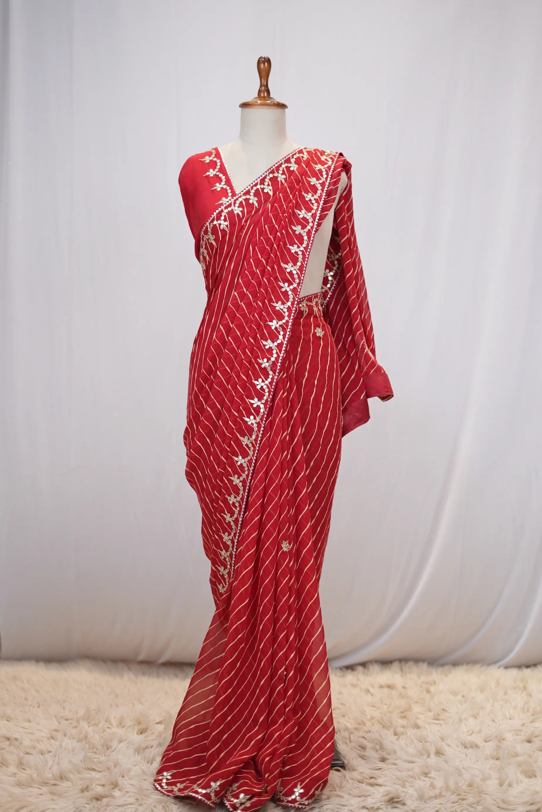 Rajasthani Leheriya Saree With Gota Patti Work (With Blouse)