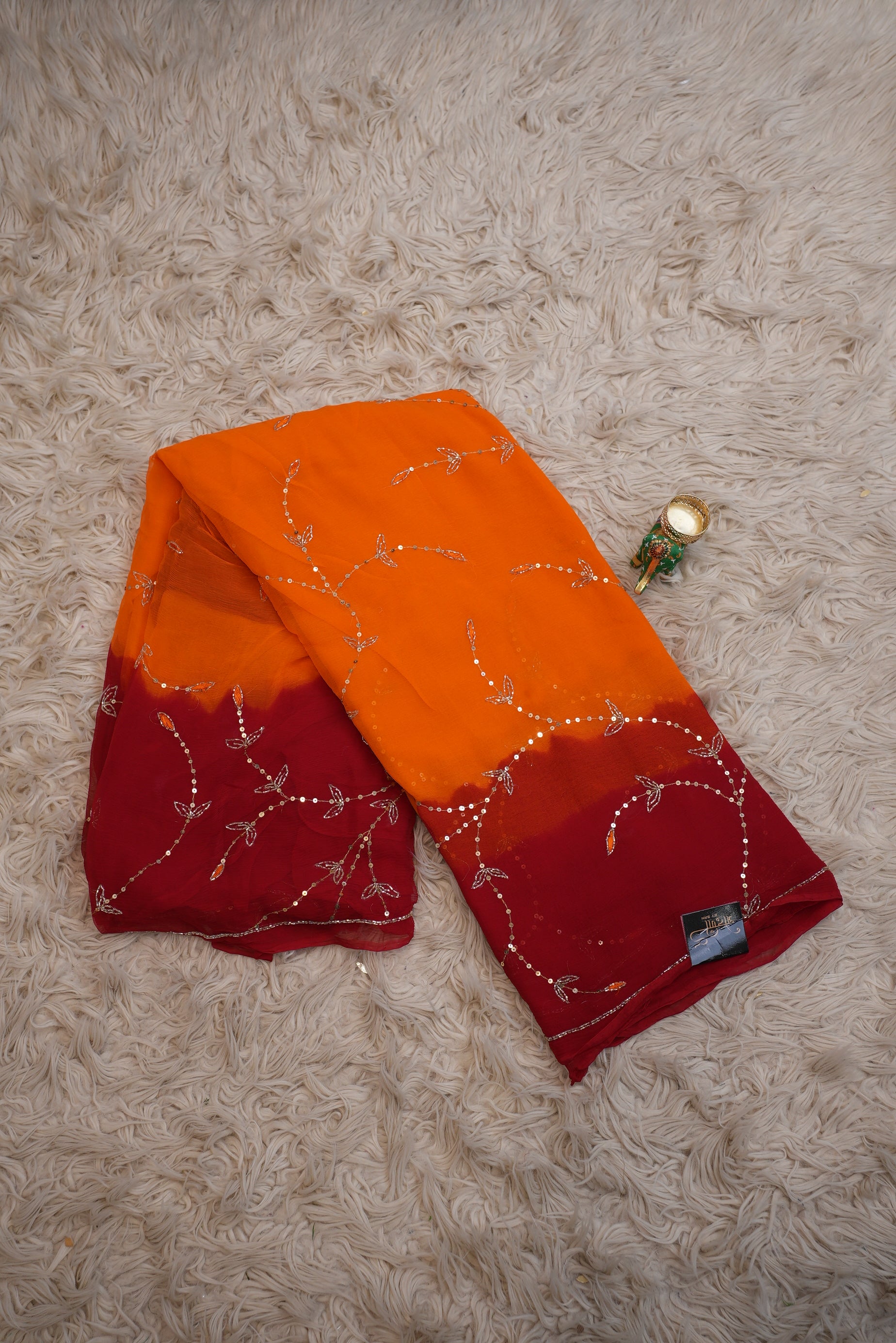 Handwork pila saree with aari tari and sequence work (with blouse)