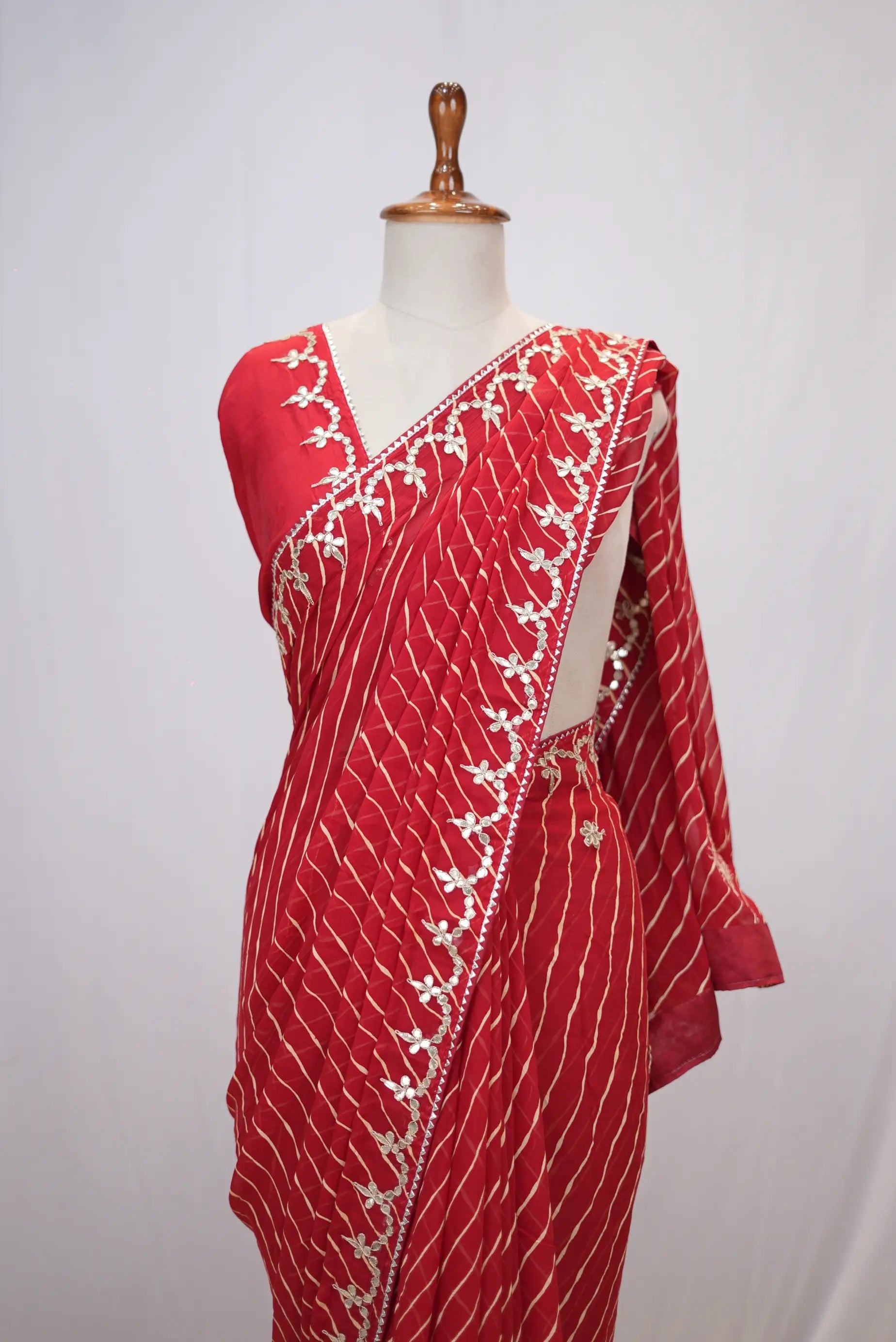 Rajasthani Leheriya Saree With Gota Patti Work (With Blouse)