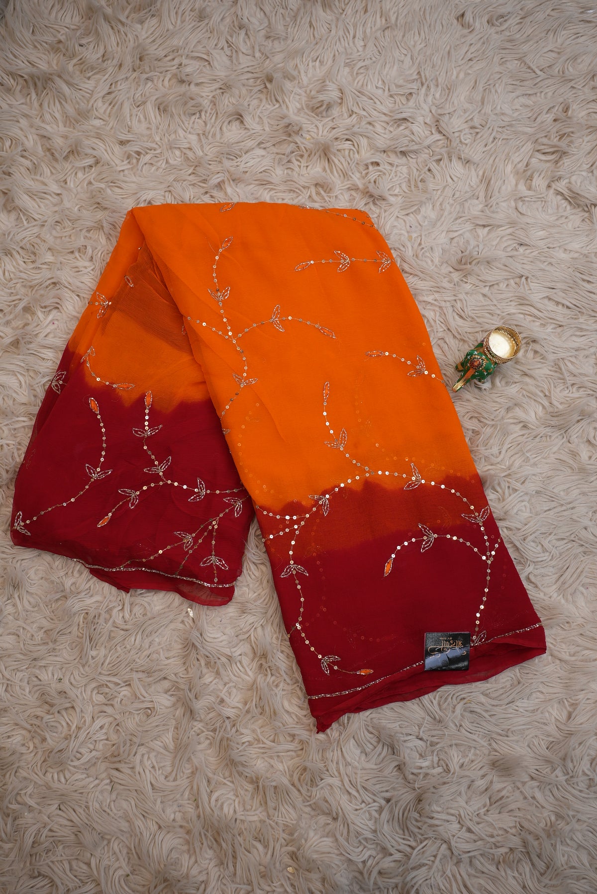 Handwork pila saree with aari tari and sequence work (with blouse)