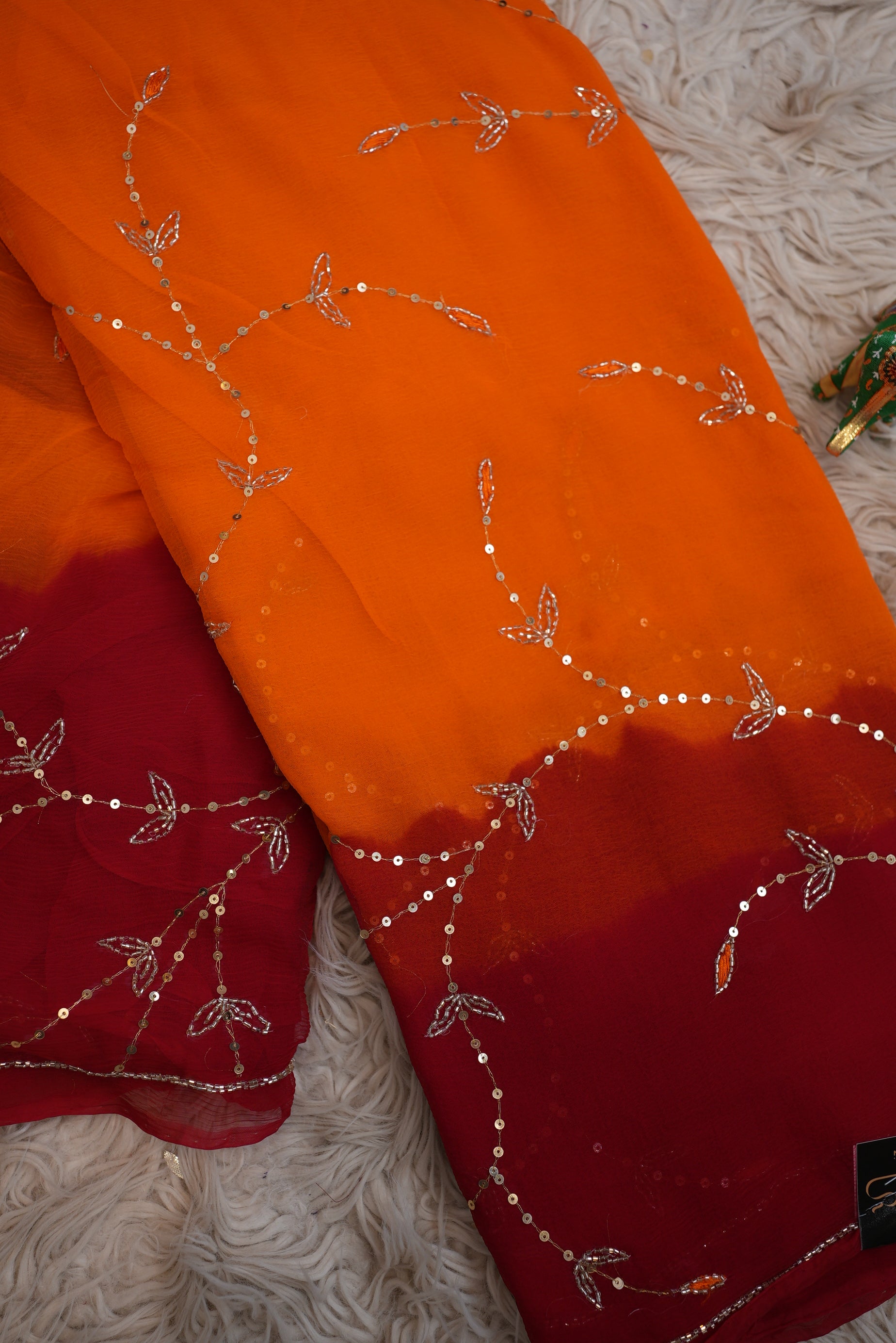 Handwork pila saree with aari tari and sequence work (with blouse)