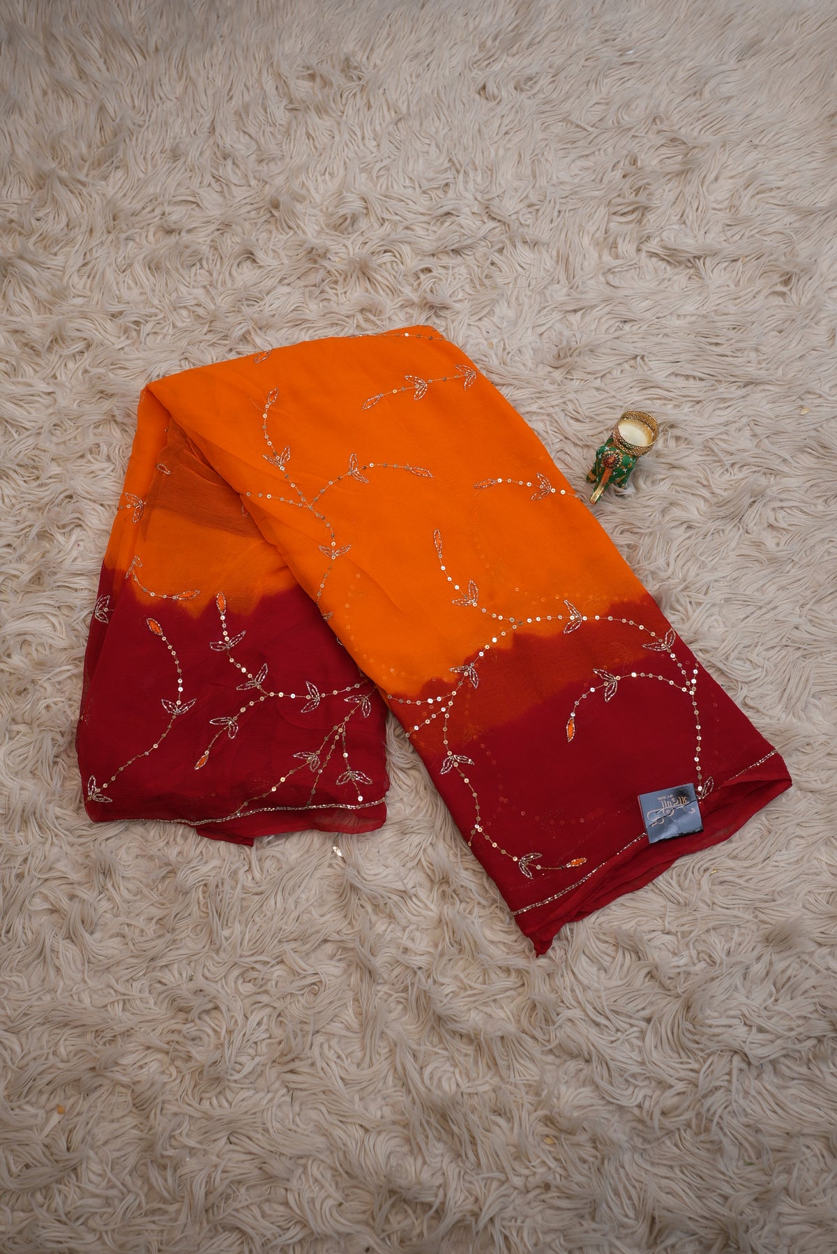 Handwork pila saree with aari tari and sequence work (with blouse)