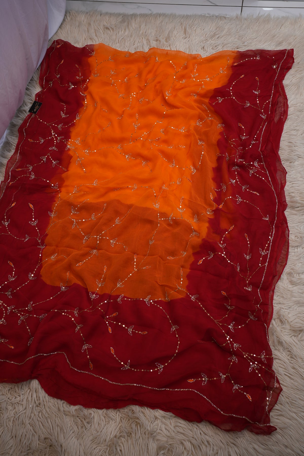 Handwork pila saree with aari tari and sequence work (with blouse)