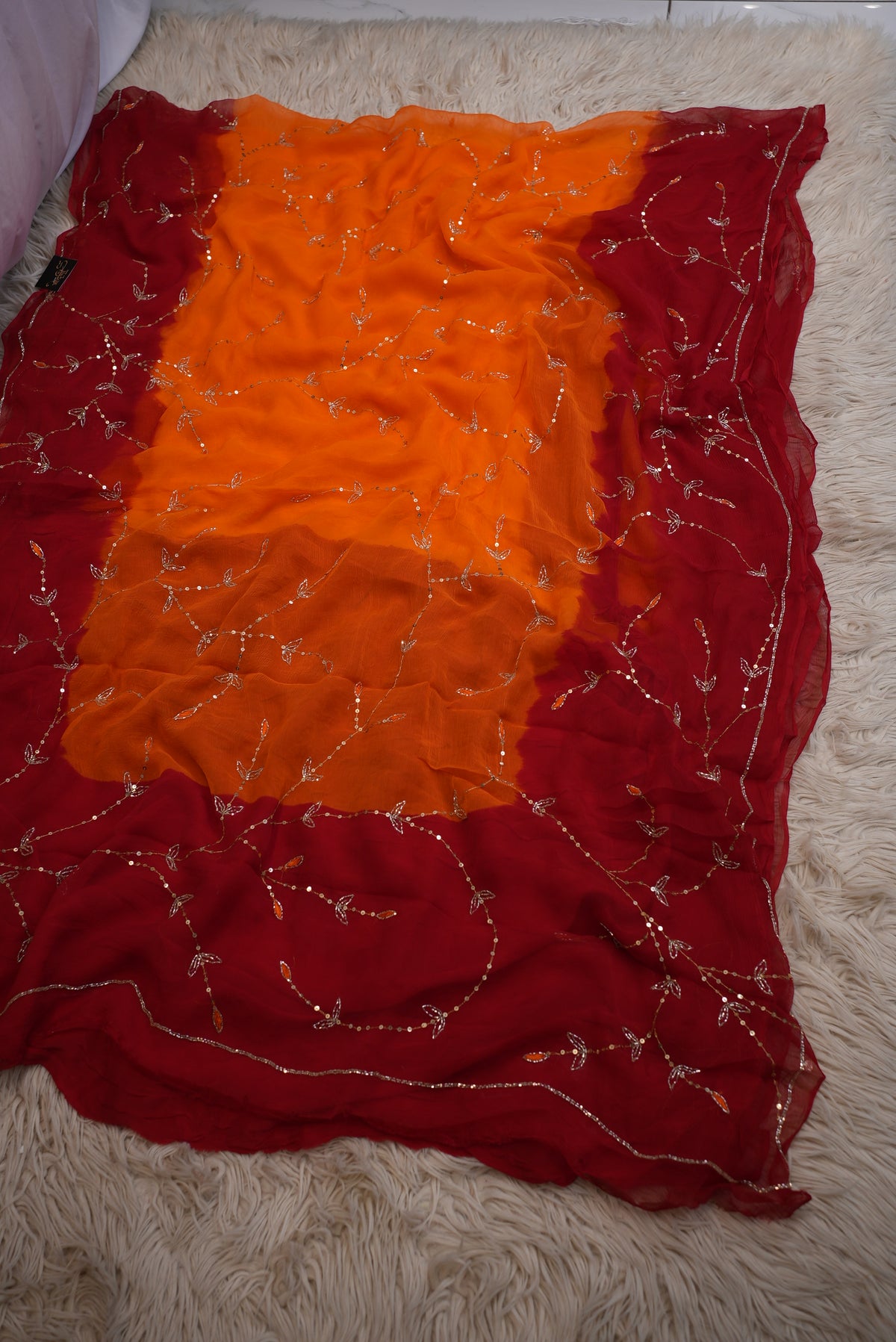 Handwork pila saree with aari tari and sequence work (with blouse)