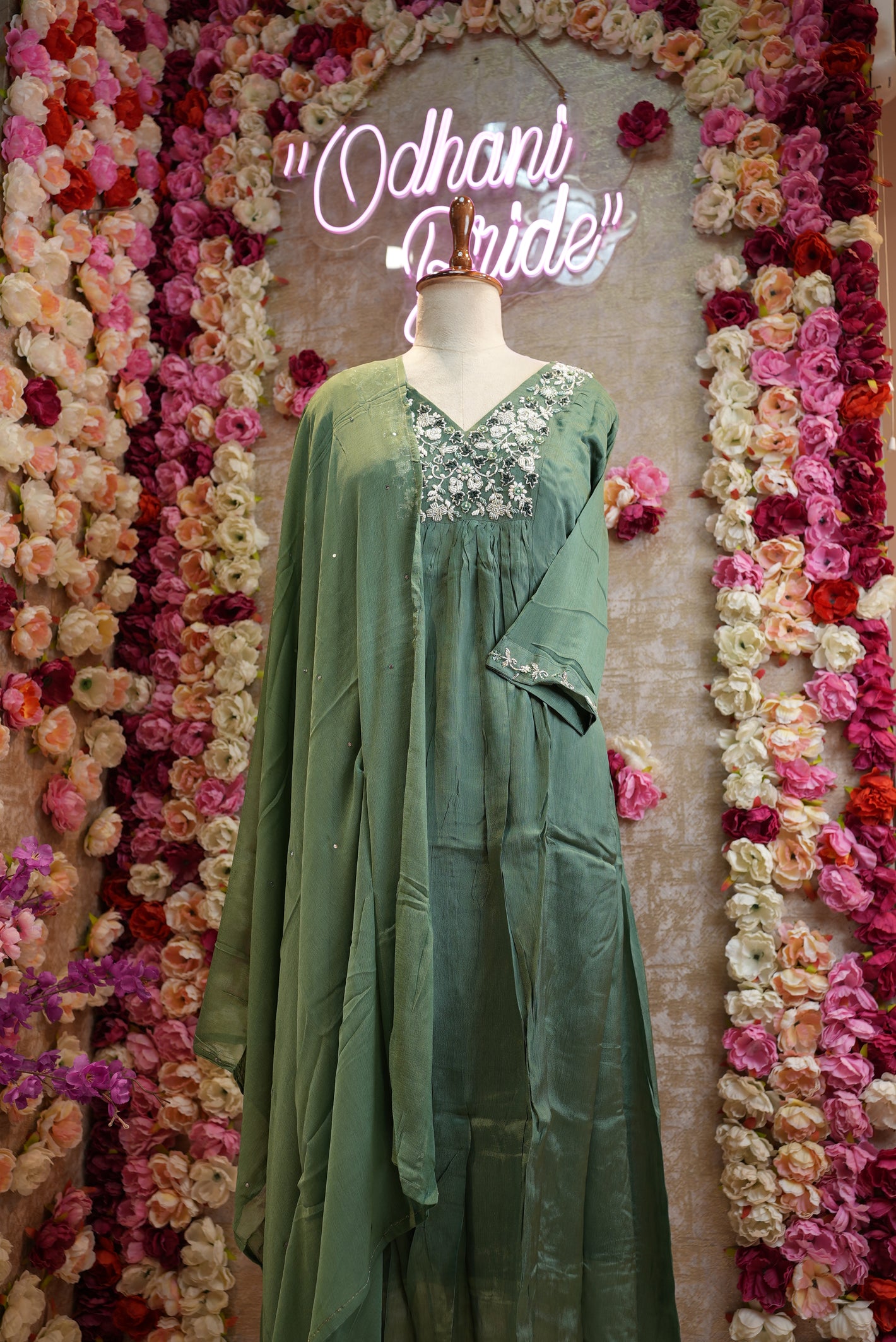 Pure Chinon fabric suit with hand work & pleats design ##SP017