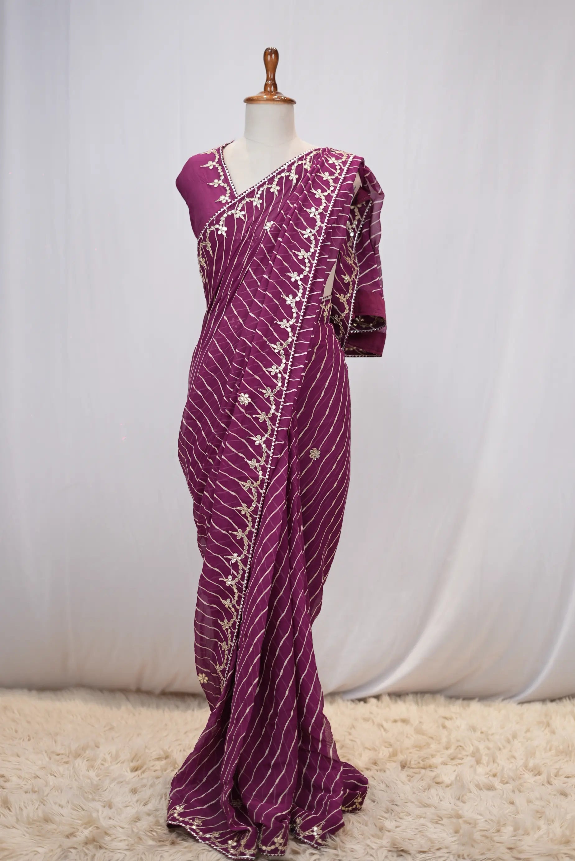 Rajasthani Leheriya Saree With Gota Patti Work (With Blouse)
