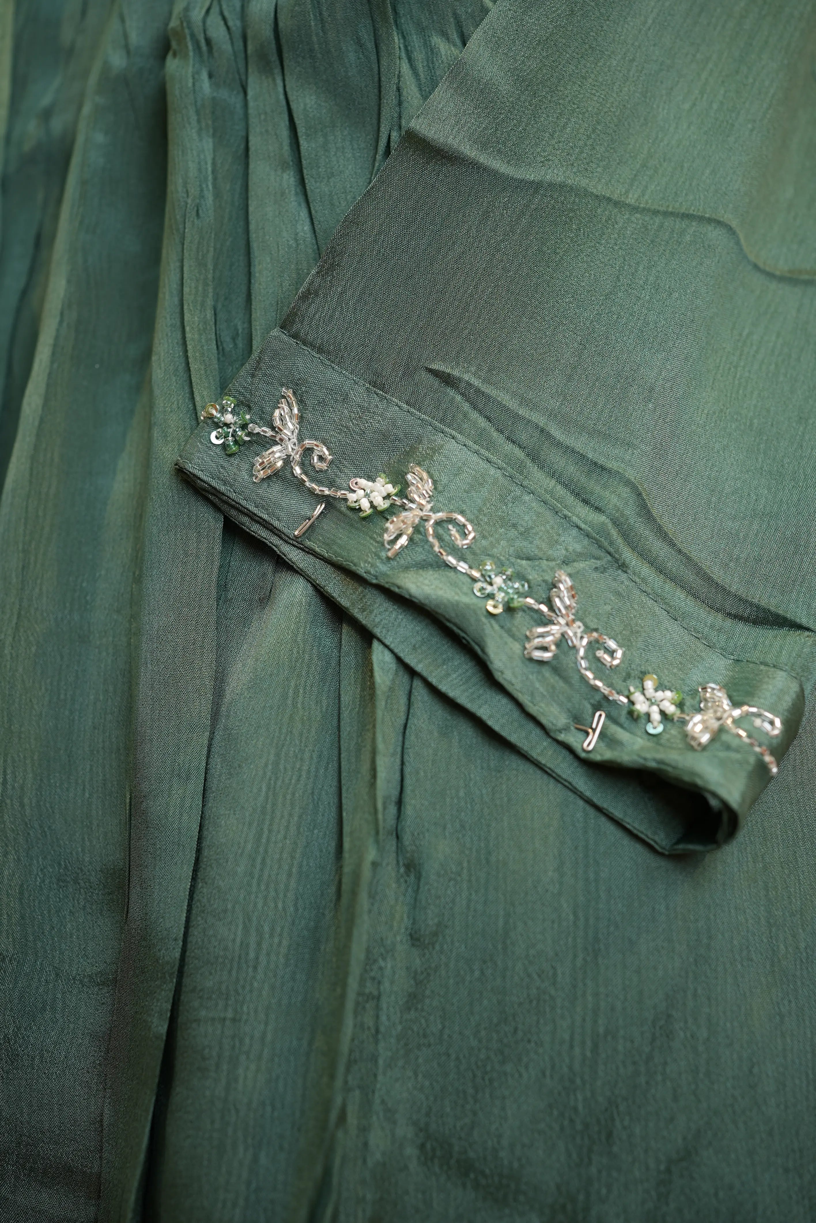 Pure Chinon fabric suit with hand work & pleats design
