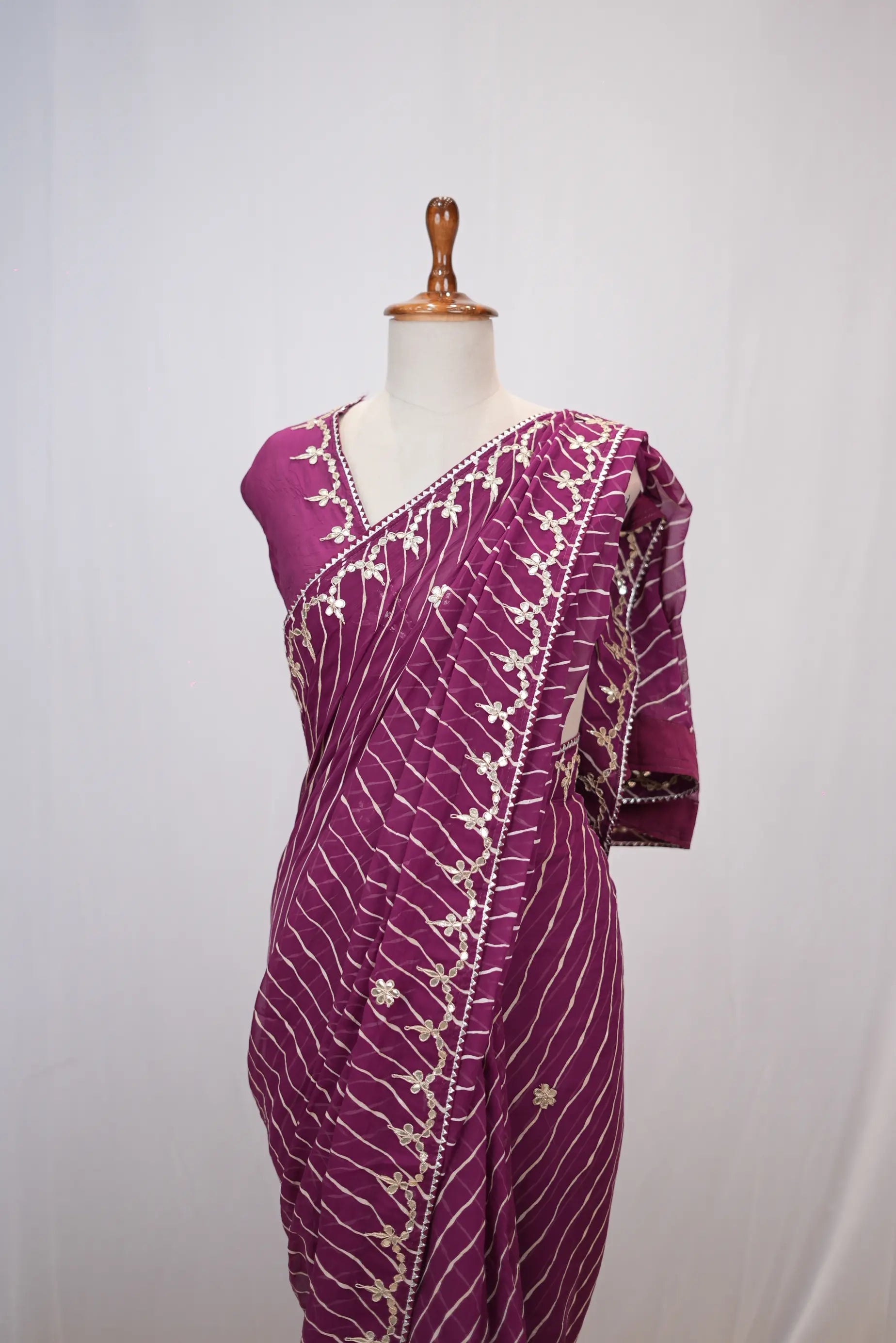 Rajasthani Leheriya Saree With Gota Patti Work (With Blouse)