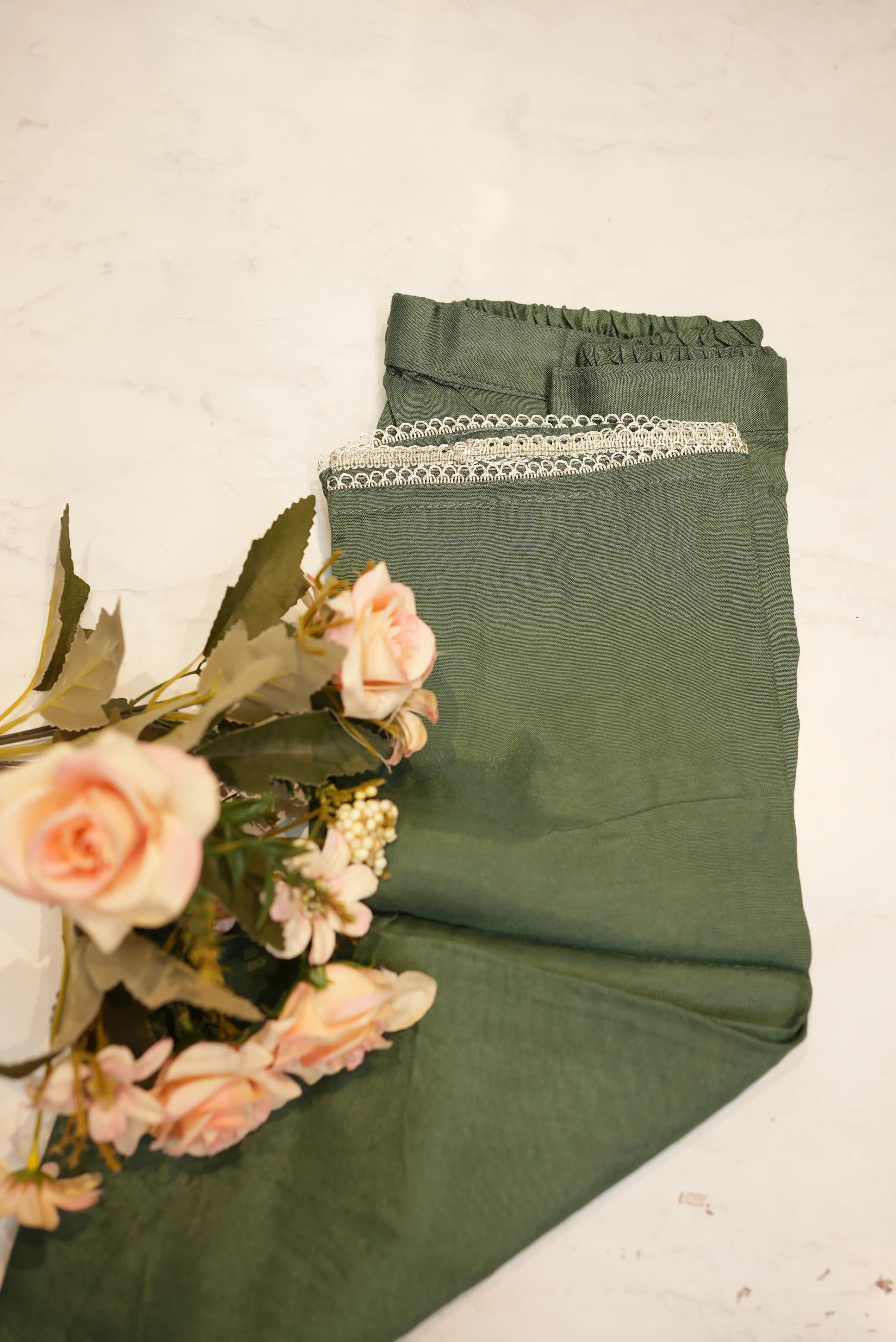 Pure Chinon fabric suit with hand work & pleats design