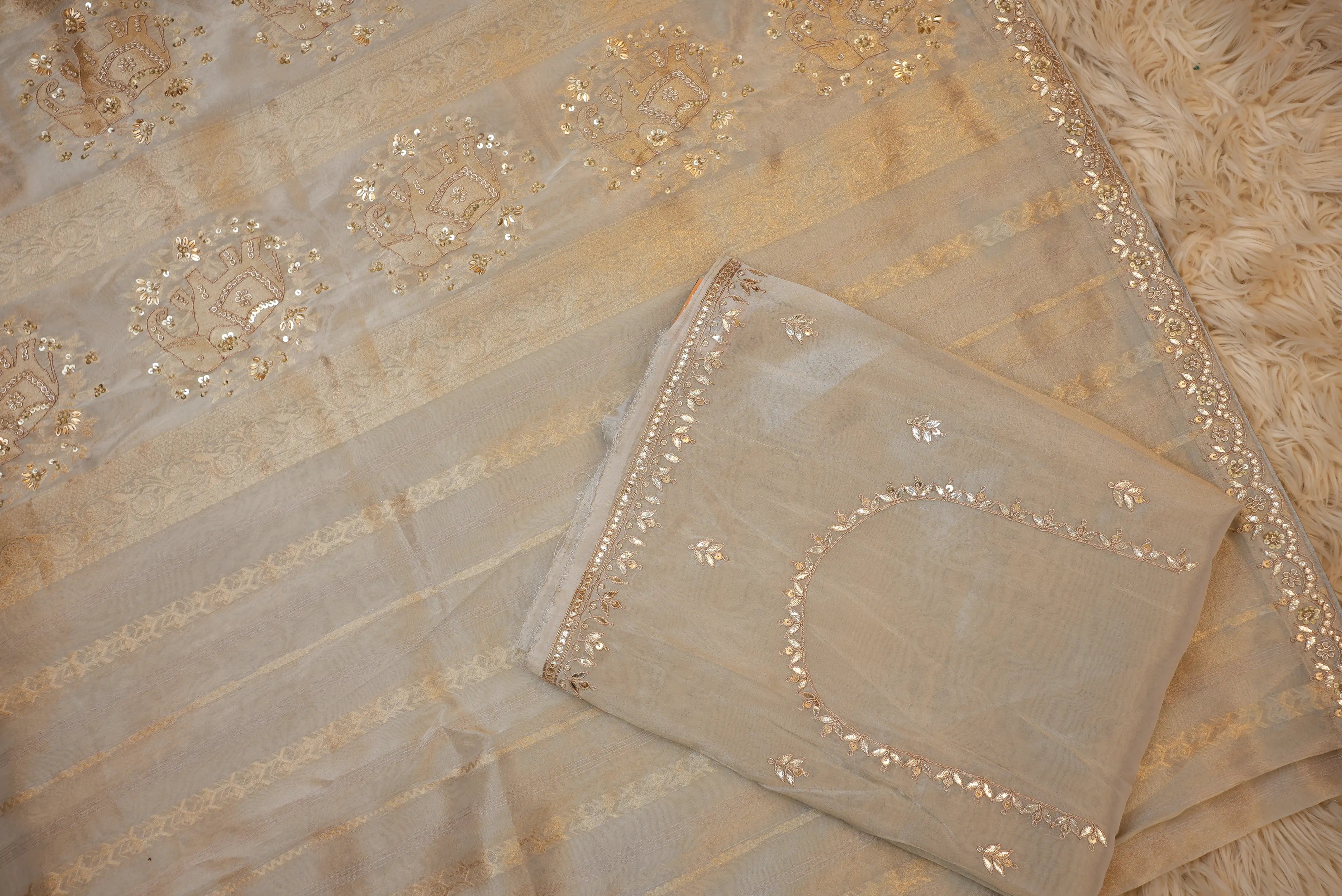 Tissue Silk Saree with Zardozi & Beads Handwork