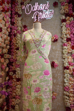 Pure cotton fabric Vneck embroidery straight fit suit with paint ##SP020