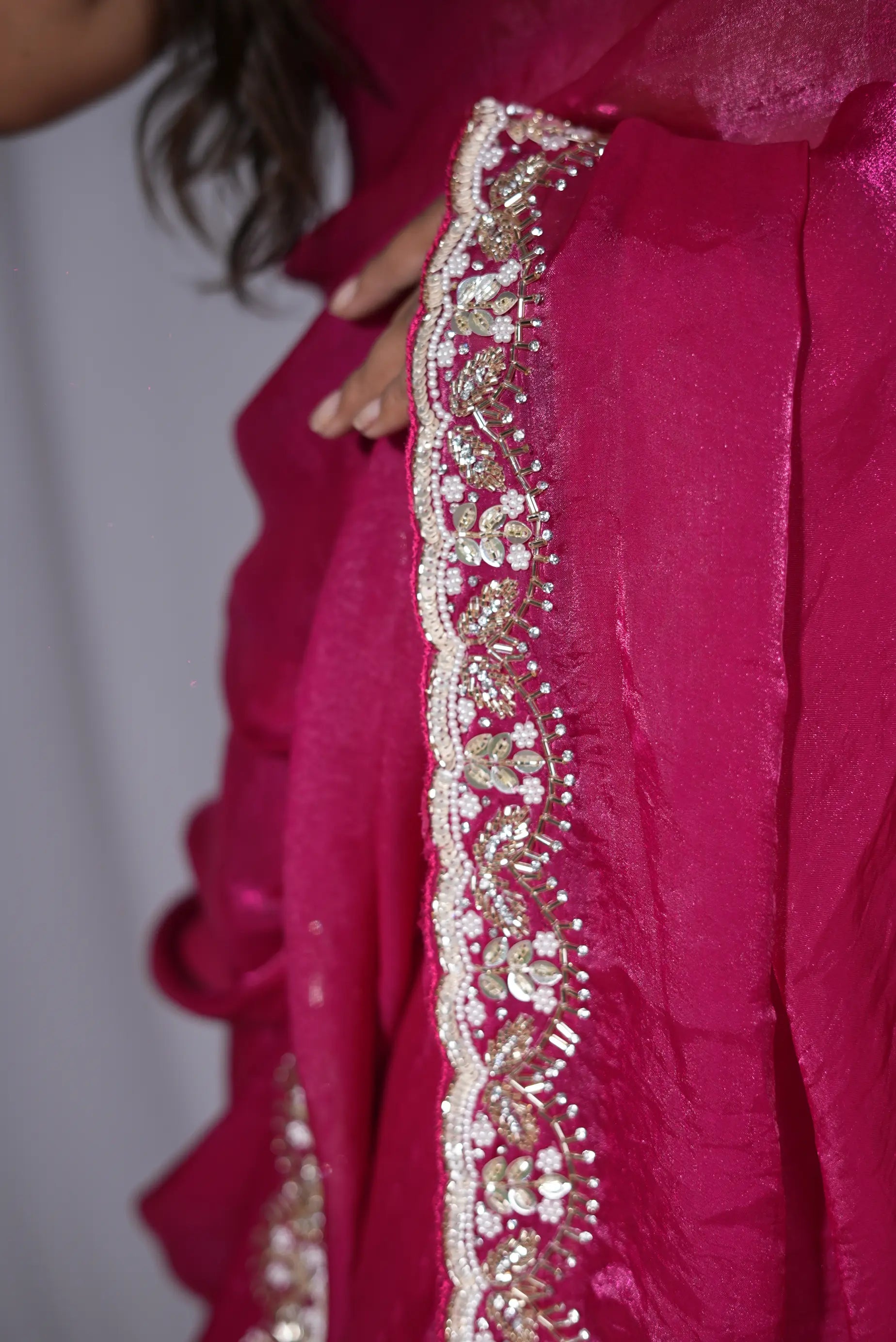 Metallic Silk Fabric Handwork Saree With Heavy Blouse