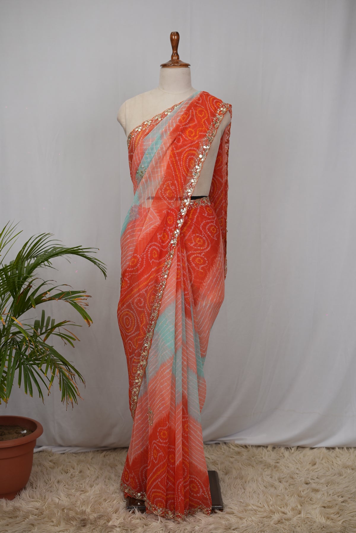 TREDITIONAL LEHERIYA BANDHANI SAREE WITH GOTA PATTI WORK (WITH BLOUSE)