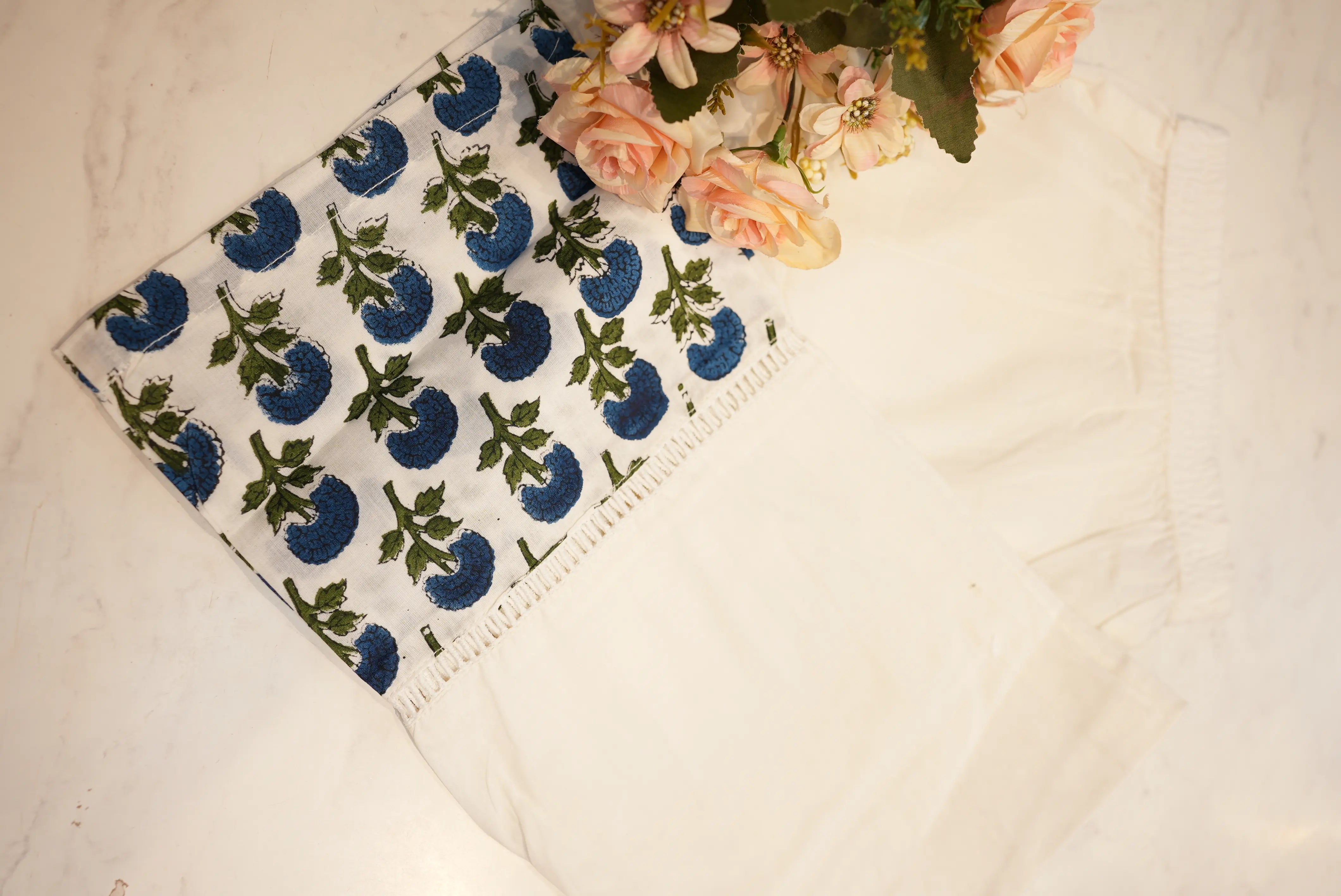 Cotton anarkali suit with sanganeri print