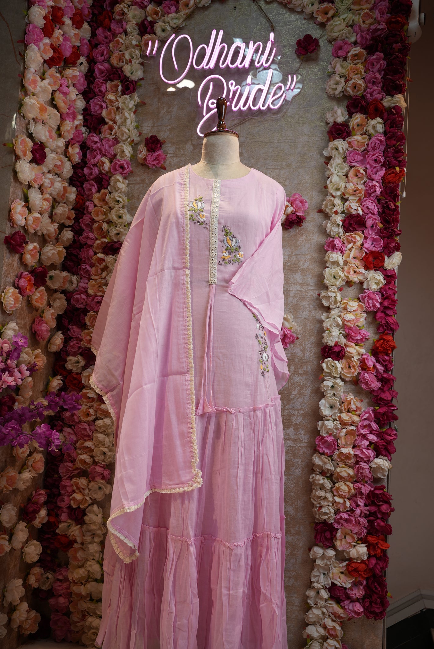 baby pink colour full gown bell sleeve with dupatta ##SP024