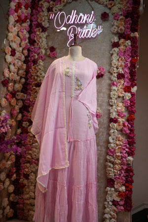 baby pink colour full gown bell sleeve with dupatta ##SP024