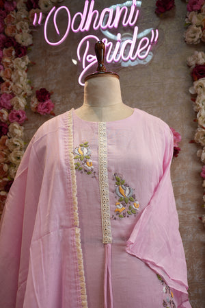baby pink colour full gown bell sleeve with dupatta ##SP024