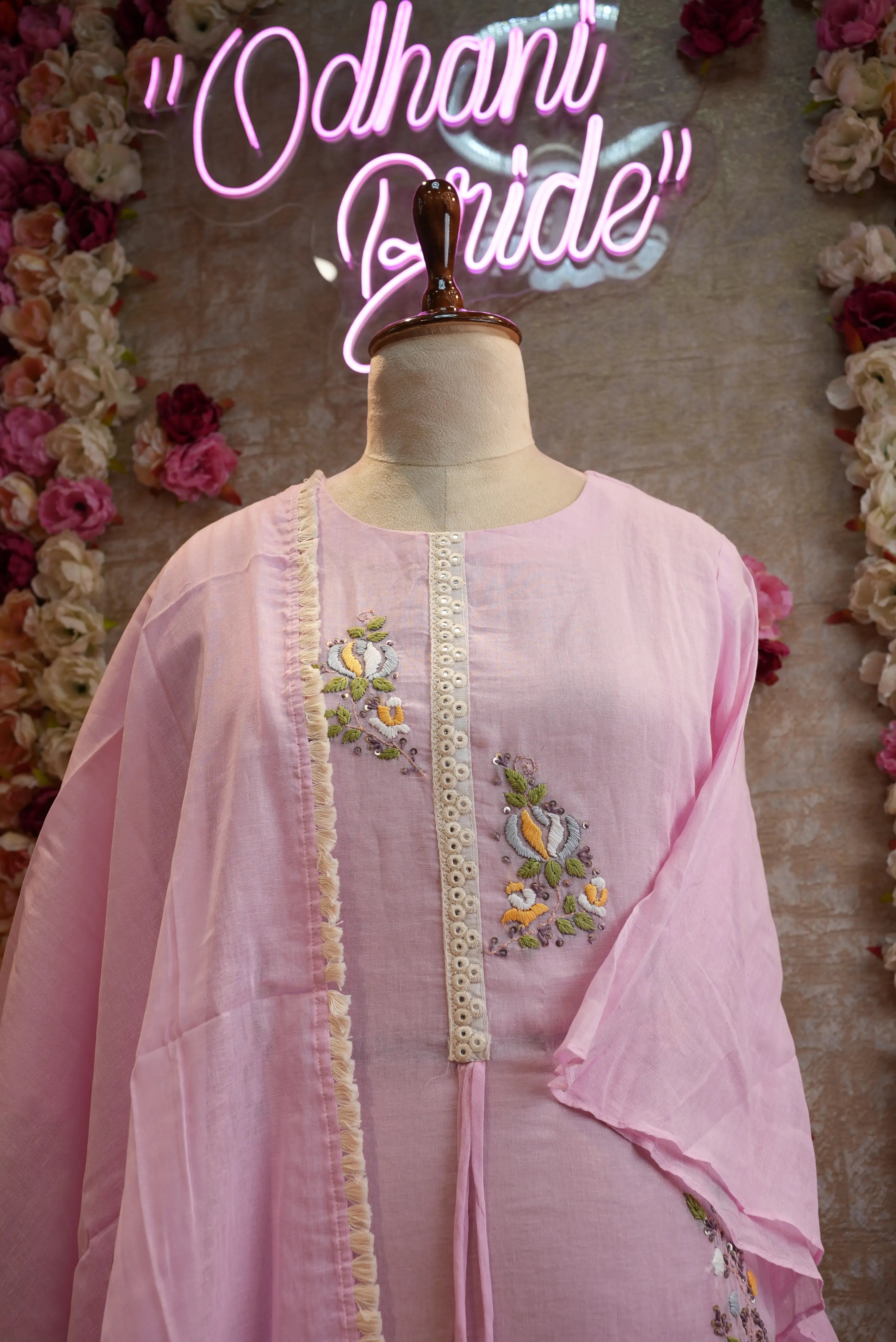 baby pink colour full gown bell sleeve with dupatta
