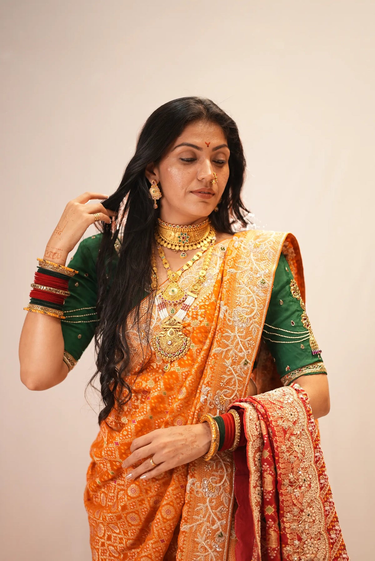 Pure Kaddi Georgette Rust Orange Saree with Zari Weaving, Minakari & Maggam Handwork Blouse