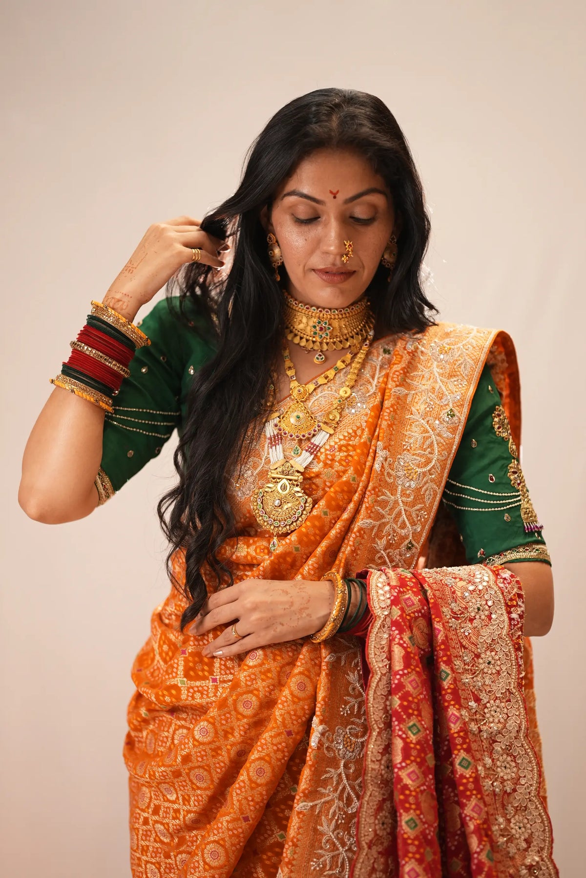 Pure Kaddi Georgette Rust Orange Saree with Zari Weaving, Minakari & Maggam Handwork Blouse