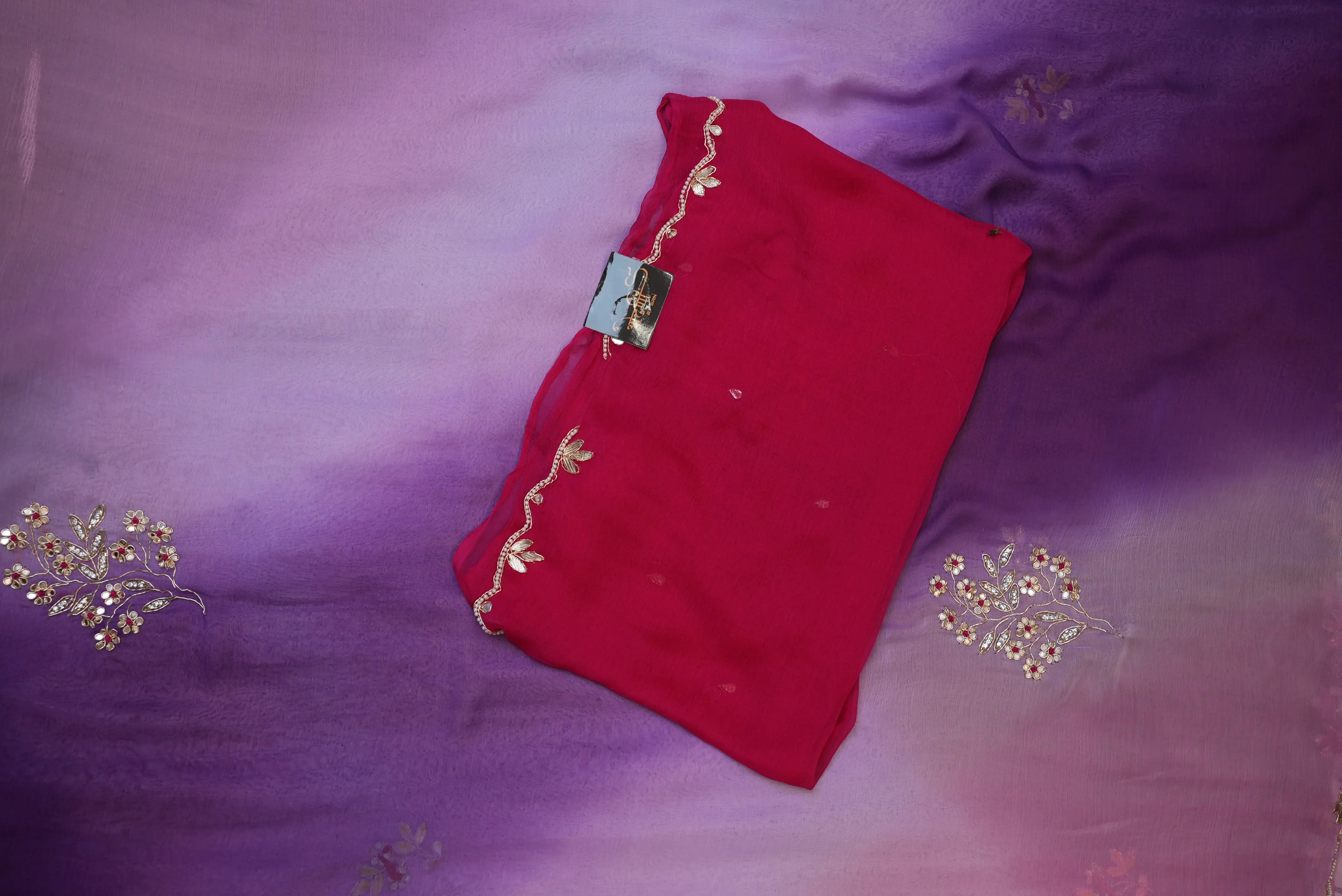 Pure Chiffon Saree with Gota Patti Work & Angi Blouse (PRE-BOOKING ITEM)